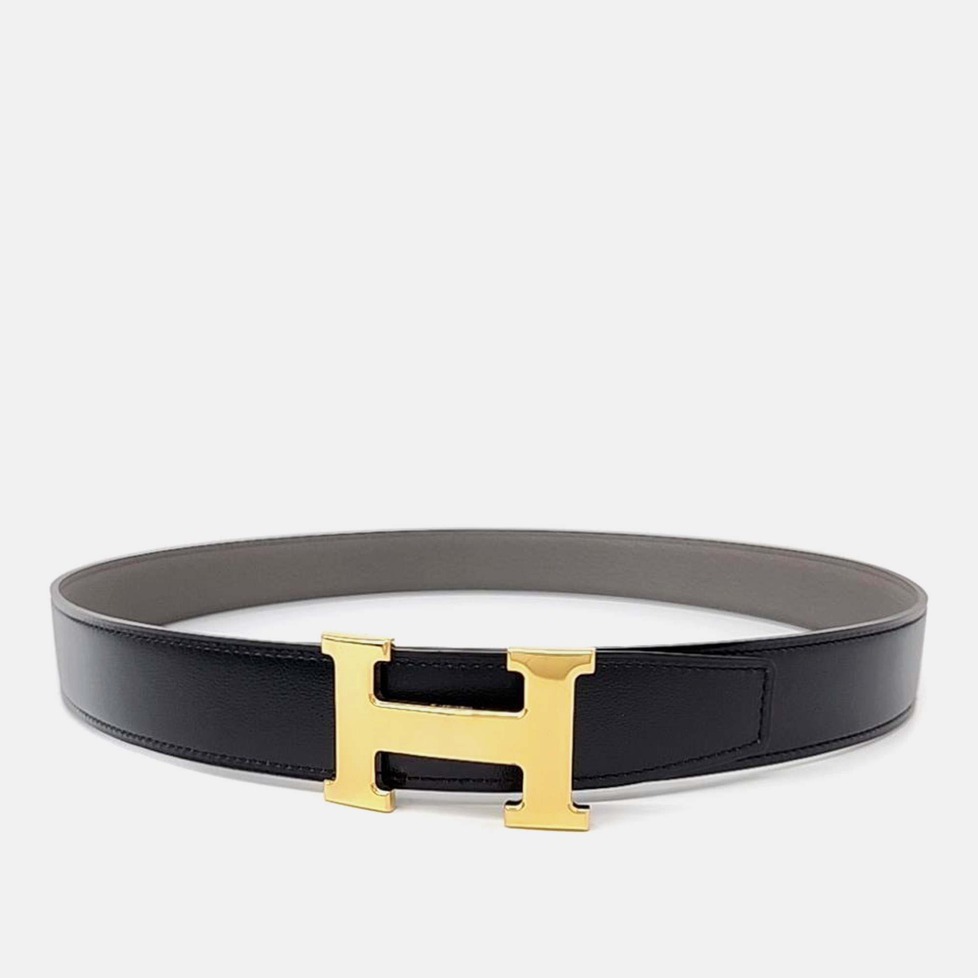 

Hermes Black Leather H Buckle Reversible Belt