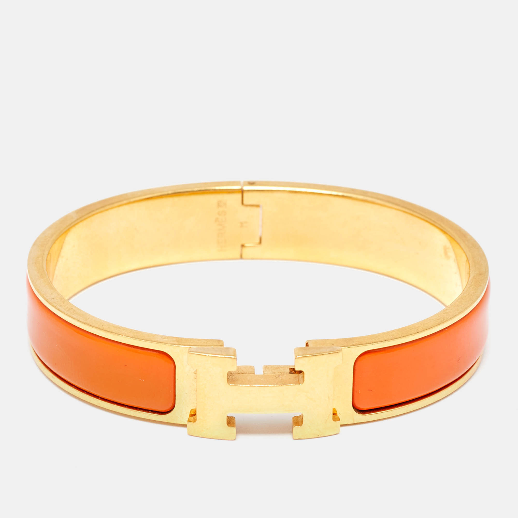 

Hermes Clic H Orange Enamel Gold Plated Narrow Bracelet