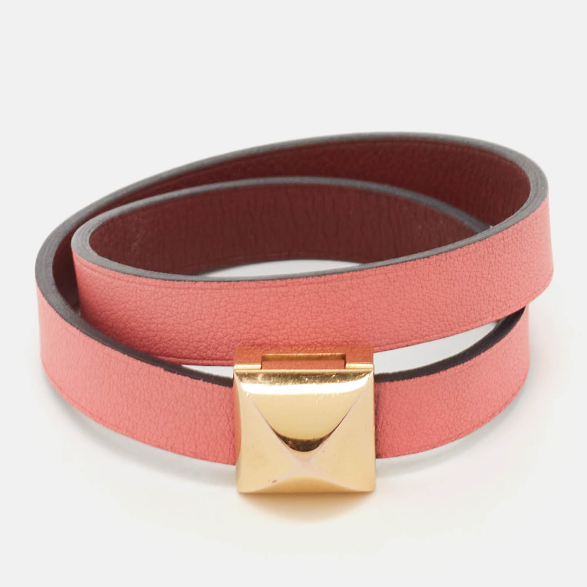 

Hermes Medor Infini Leather Gold Tone Double Tour Bracelet