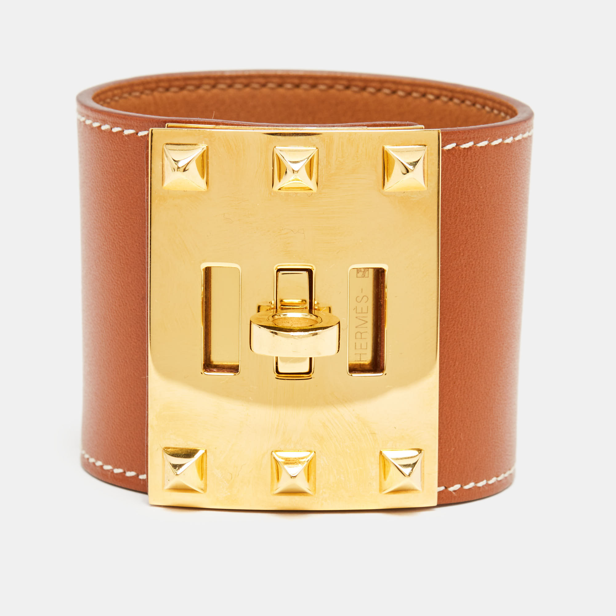 

Hermès Kelly Dog Brown Leather Gold Plated Bracelet