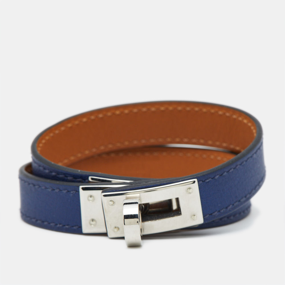 

Hermes Kelly Leather Palladium Plated Double Tour Bracelet