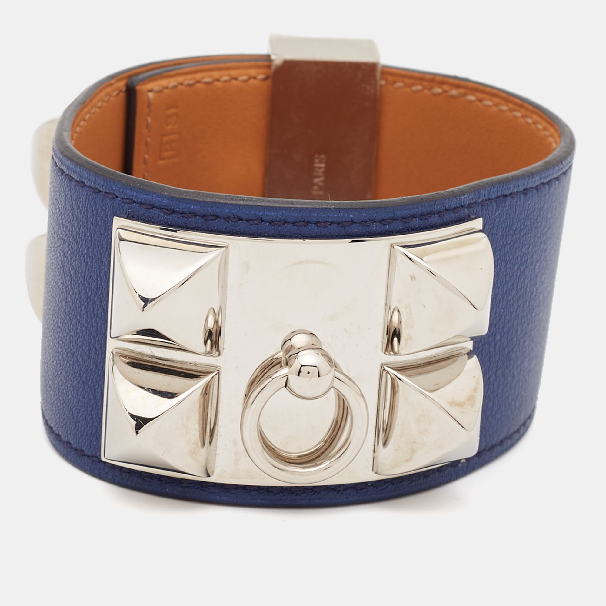 

Hermes Collier de Chien Leather Palladium Plated Bracelet, Brown