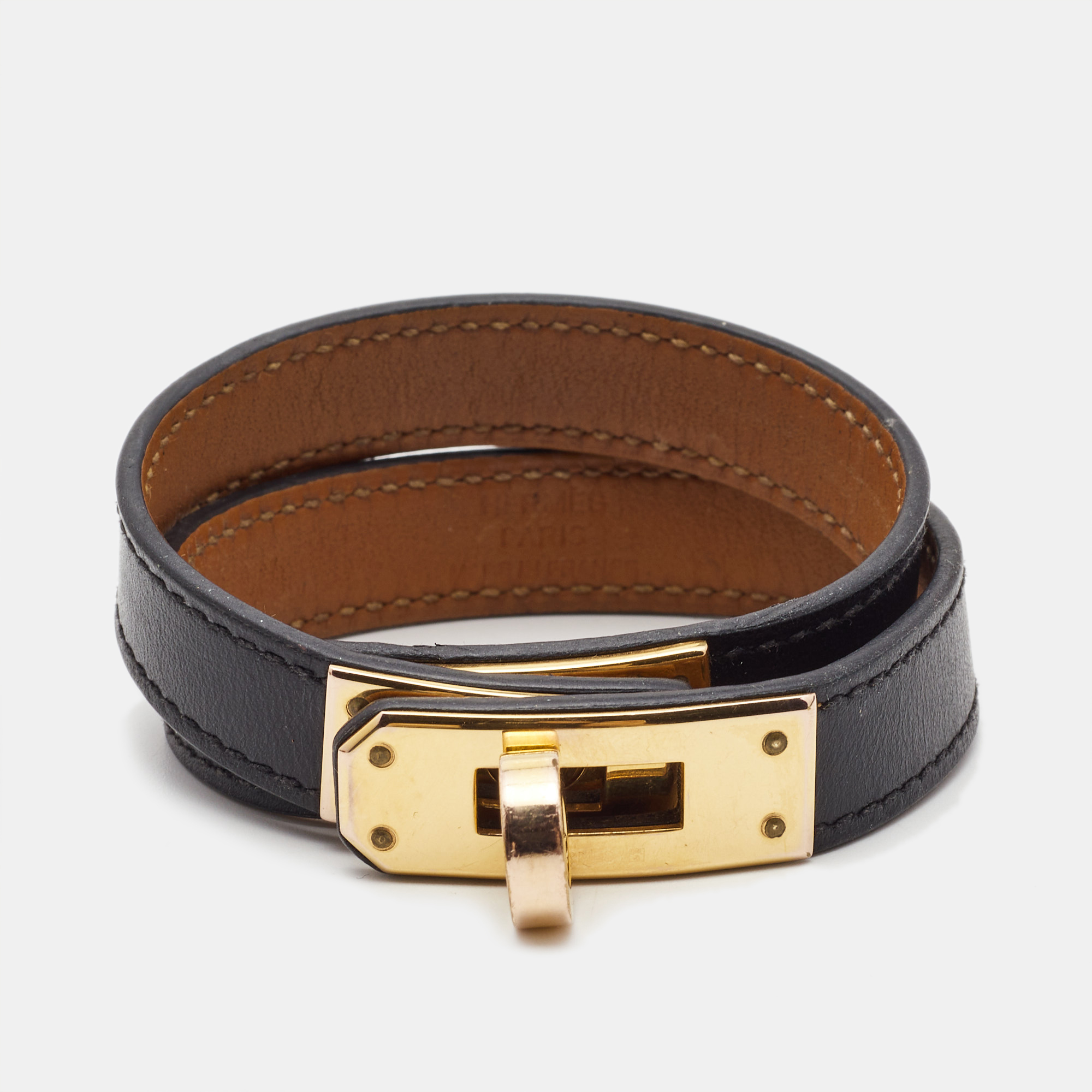 

Hermes Kelly Double Tour Black Leather Gold Plated Bracelet