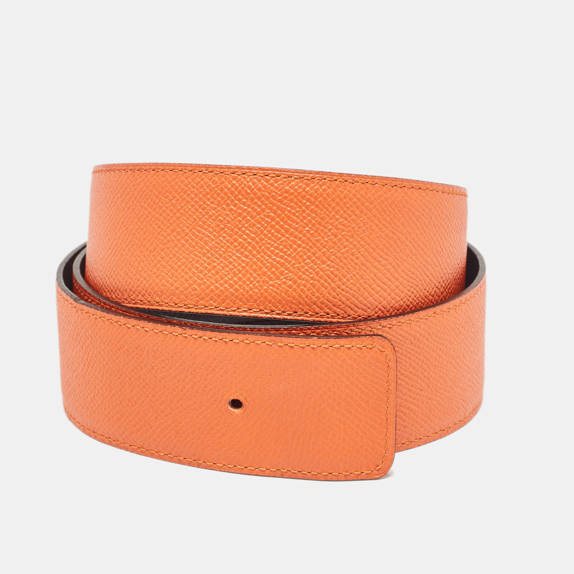 

Hermes Feu/Noir Epsom Leather Reversible Belt Strap, Orange