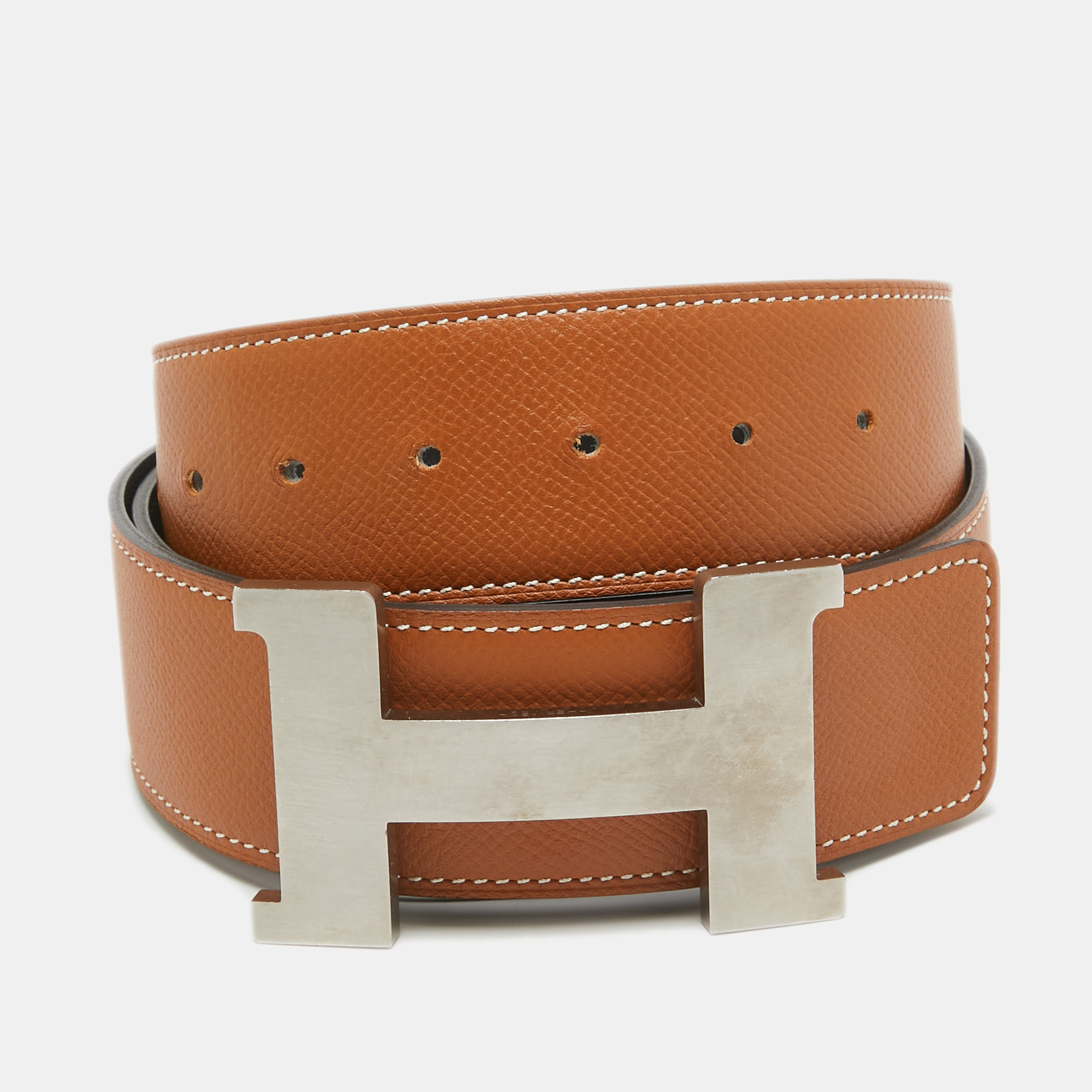 

Hermès Gold/Noir Epsom and Swift Leather Brushed Constance Reversible Belt, Brown