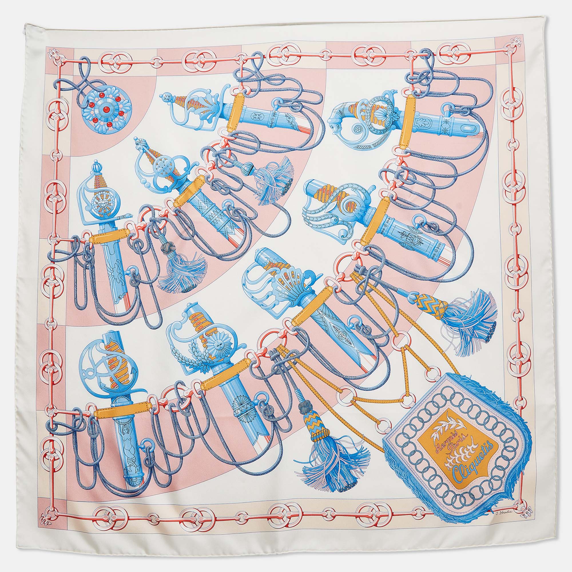 

Hermès Cream/Rose Printed Silk Double Face Passades Et Serpent Scarf