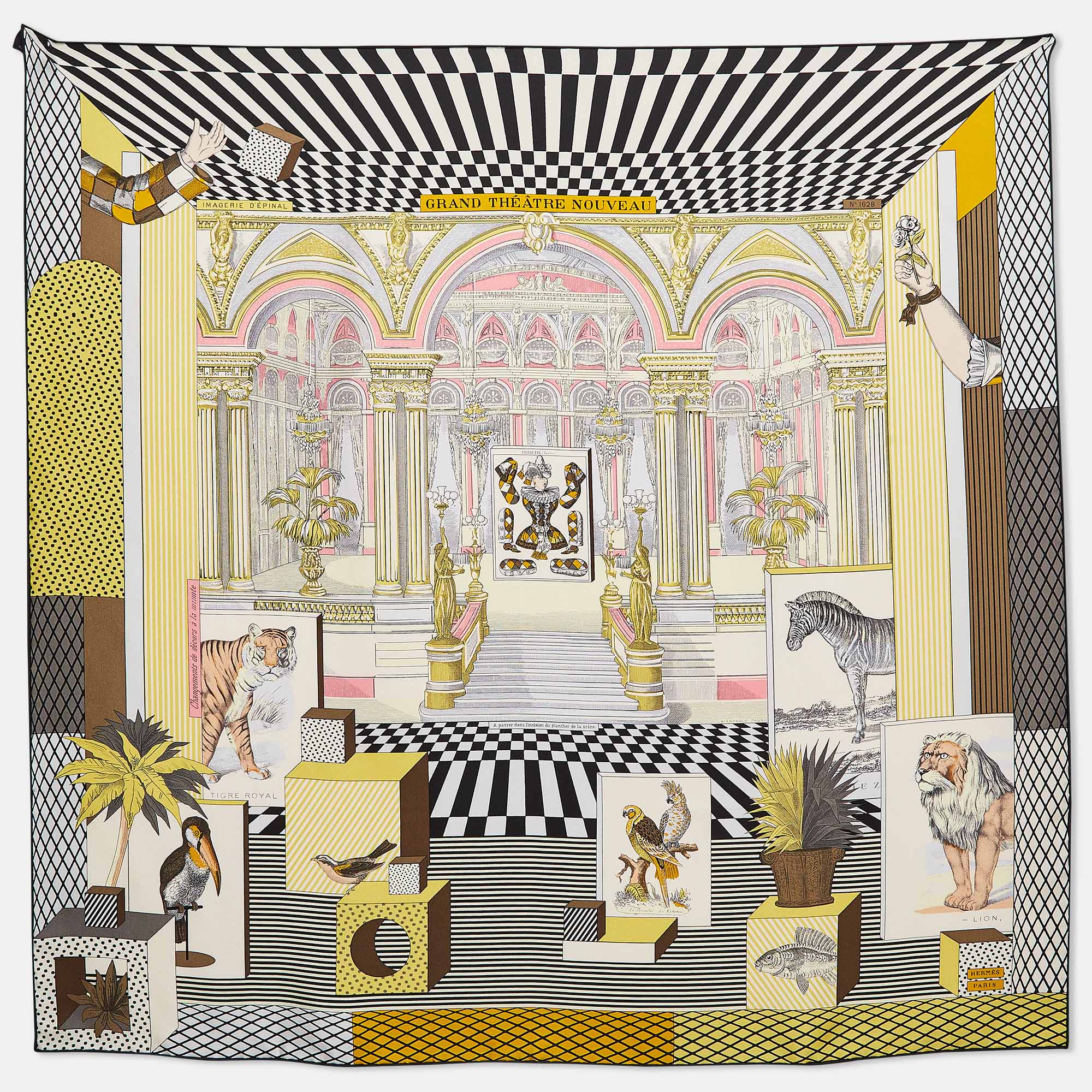 Hermès Yellow/Black Printed Silk Grand Theatre Nouveau Scarf