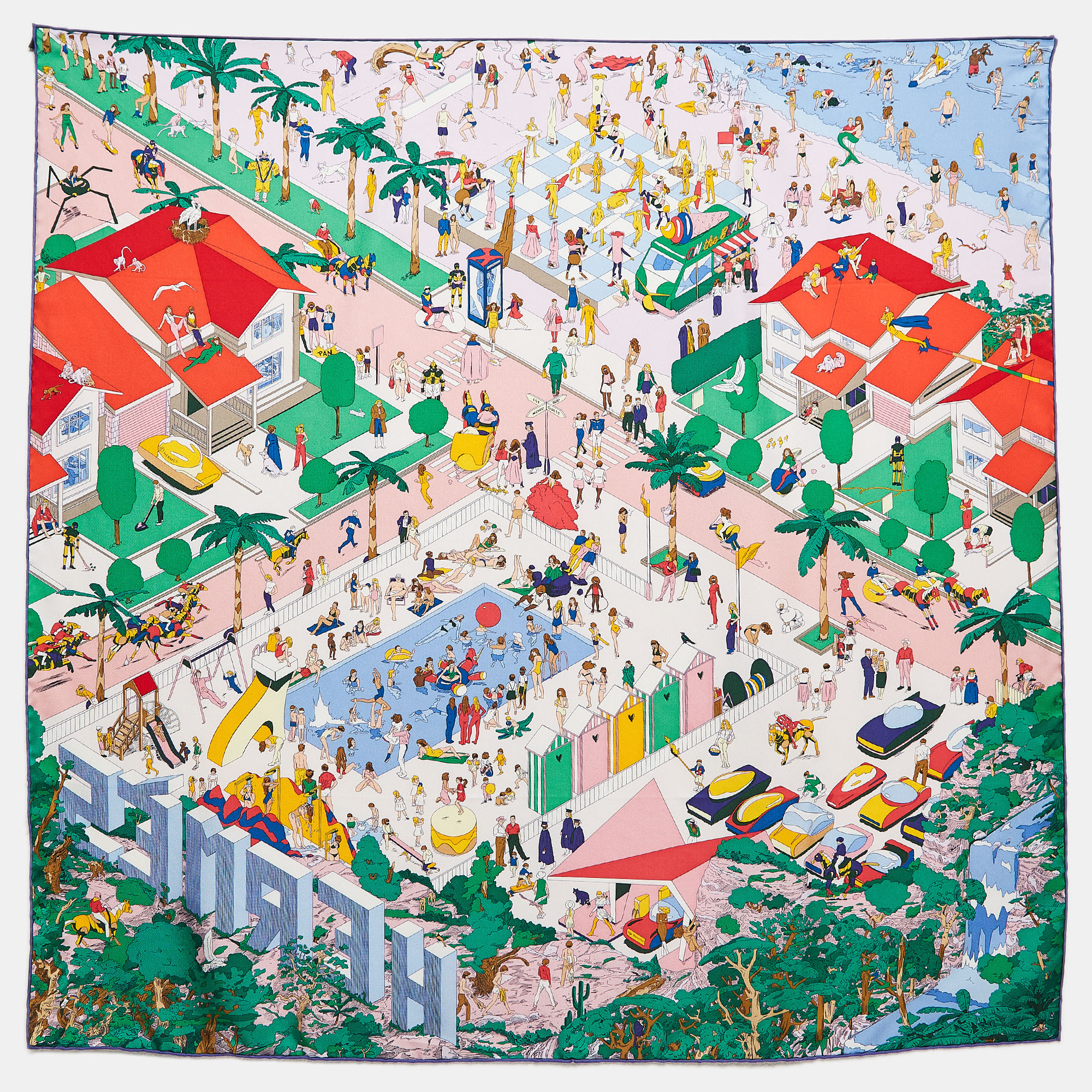 

Hermès Multicolor Printed Silk On The Beach Scarf