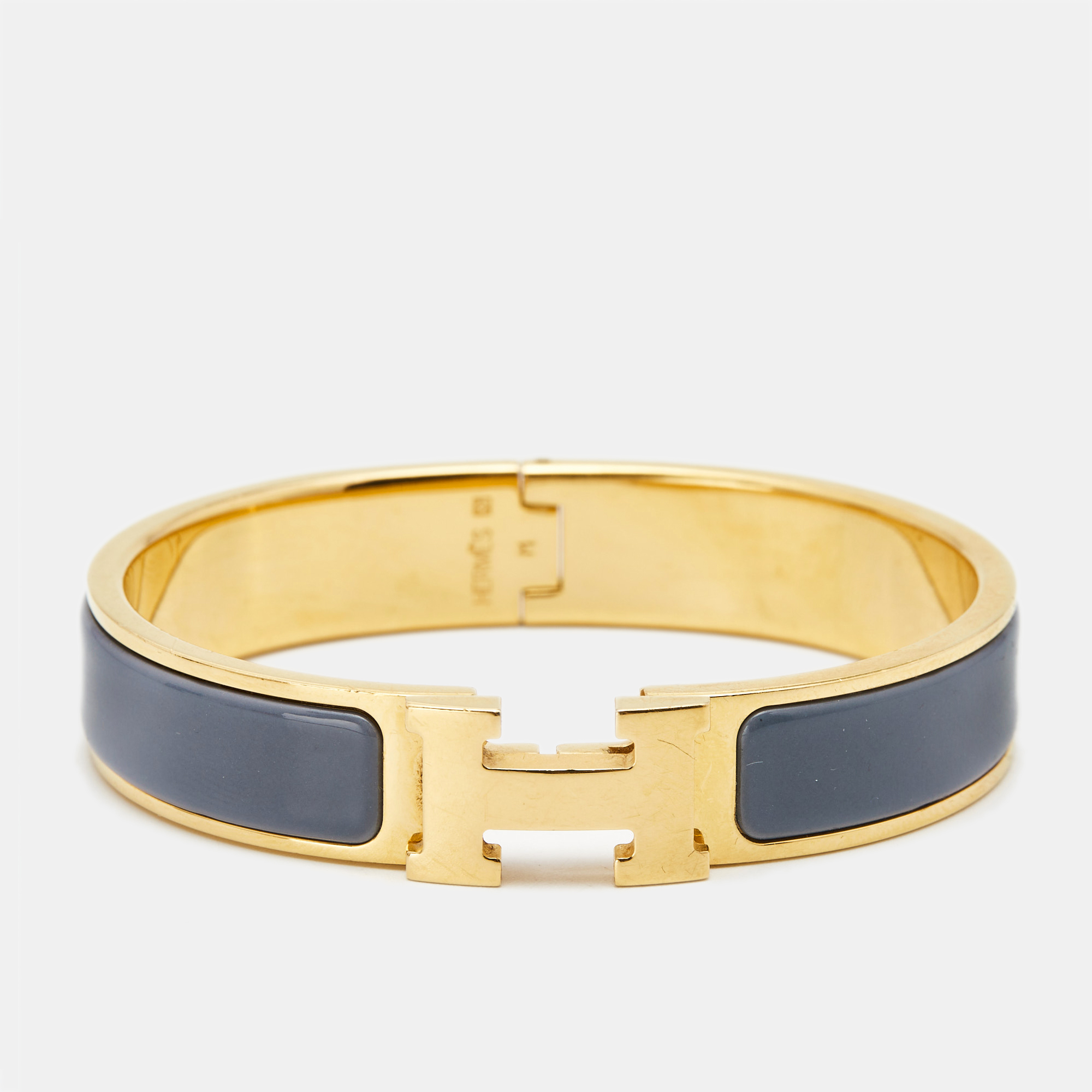 

Hermès Clic H Grey Enamel Gold Plated Bracelet