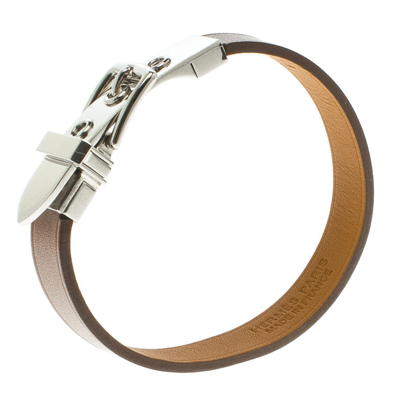 

Hermes Java 10 Brulee Chamonix Calfskin Palladium Plated Bracelet, Brown