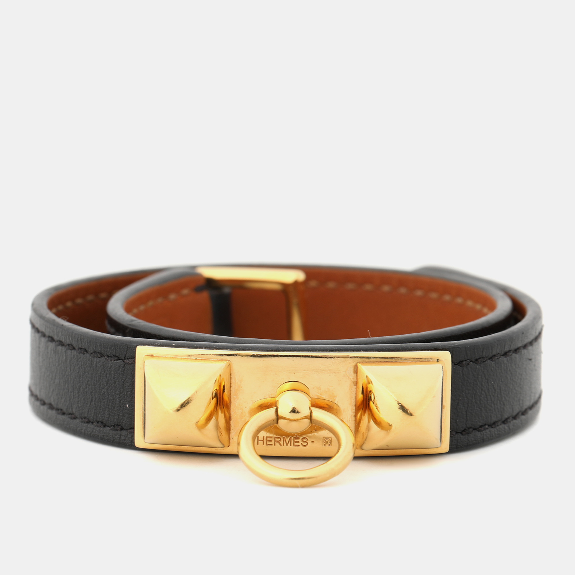 

Hermès Black Leather Rivale Double Tour Bracelet