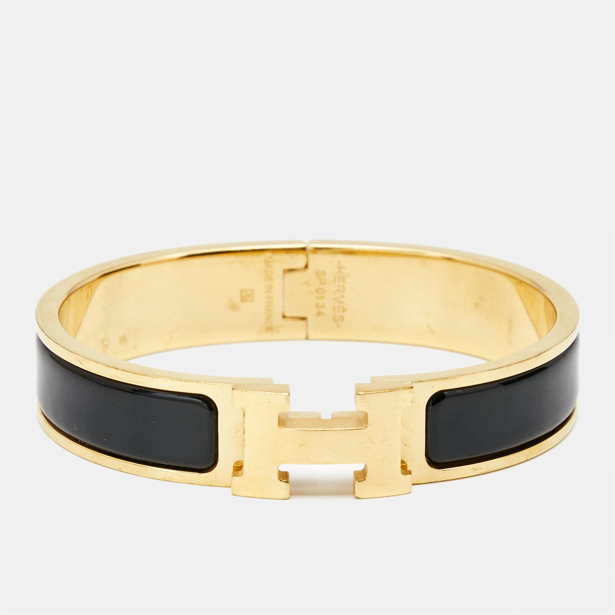 

Hermès Clic H Black Enamel Gold Plated Bracelet