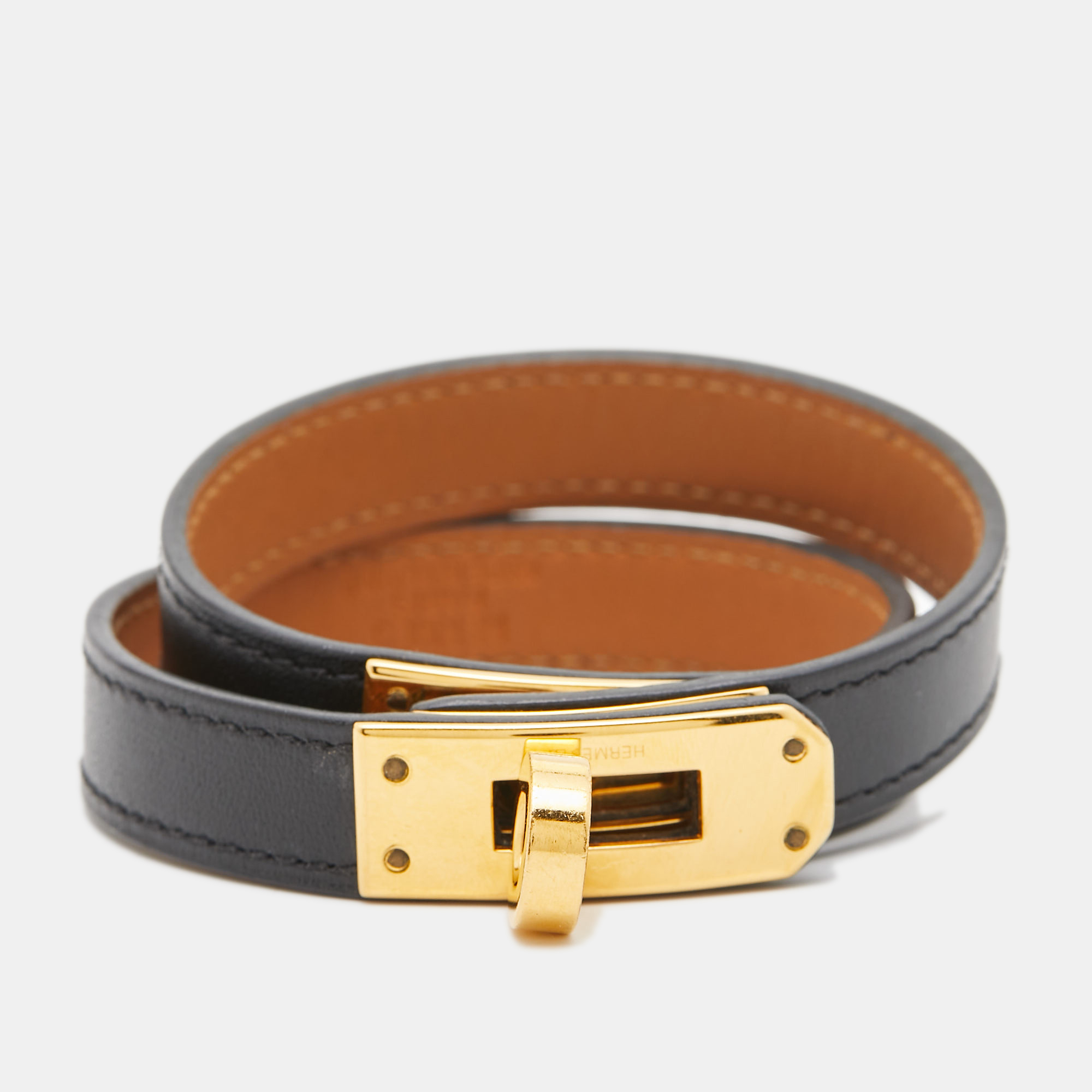 

Hermes Kelly Black Leather Gold Plated Bracelet