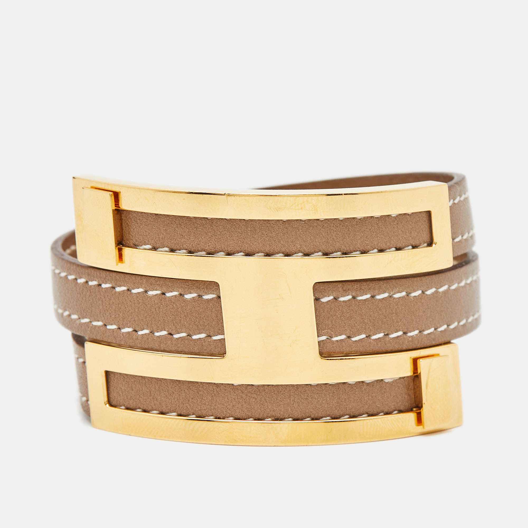 

Hermes Pousse Pousse Brown Leather Gold Plated Bracelet