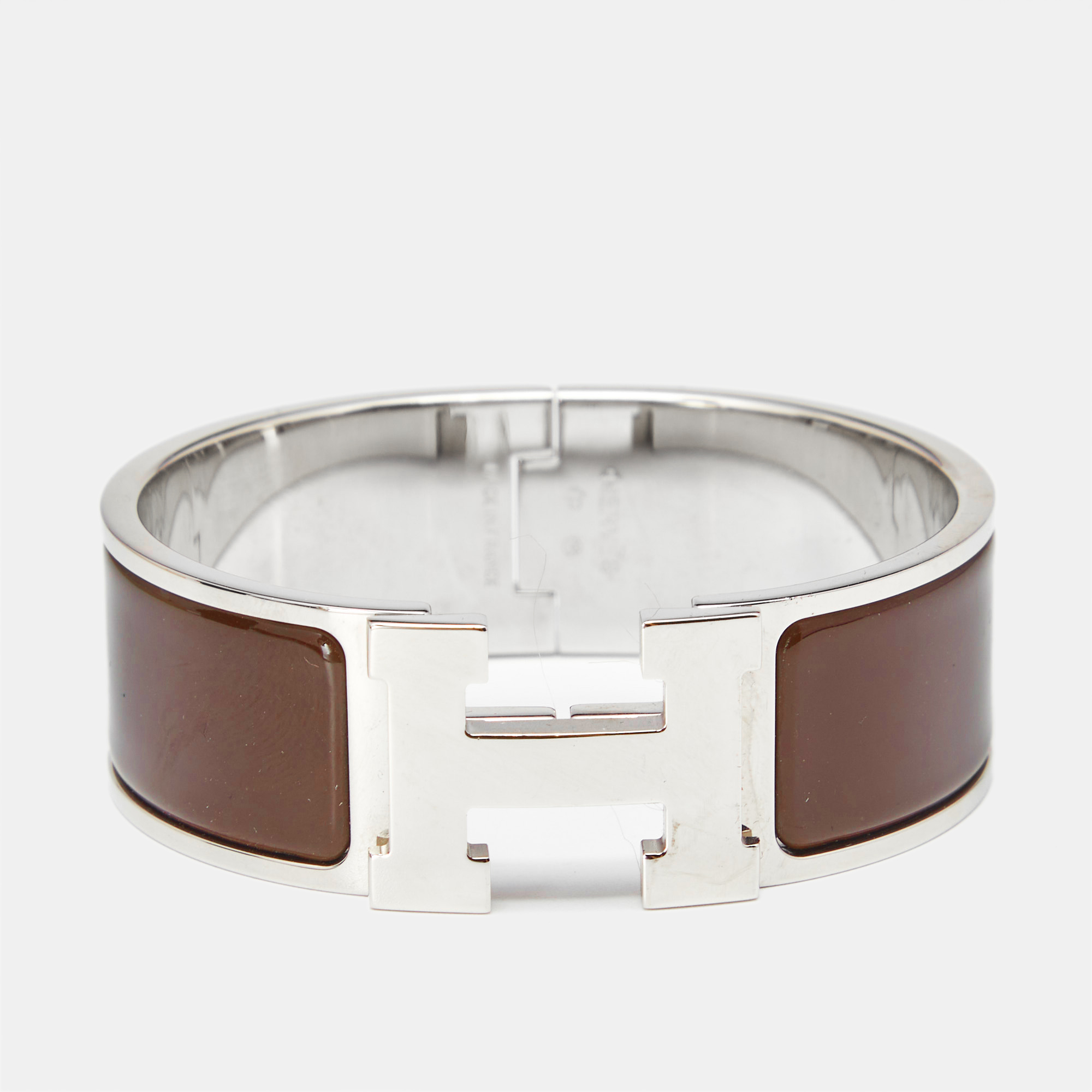 

Hermès Clic Clac H Brown Enamel Palladium Plated Bracelet