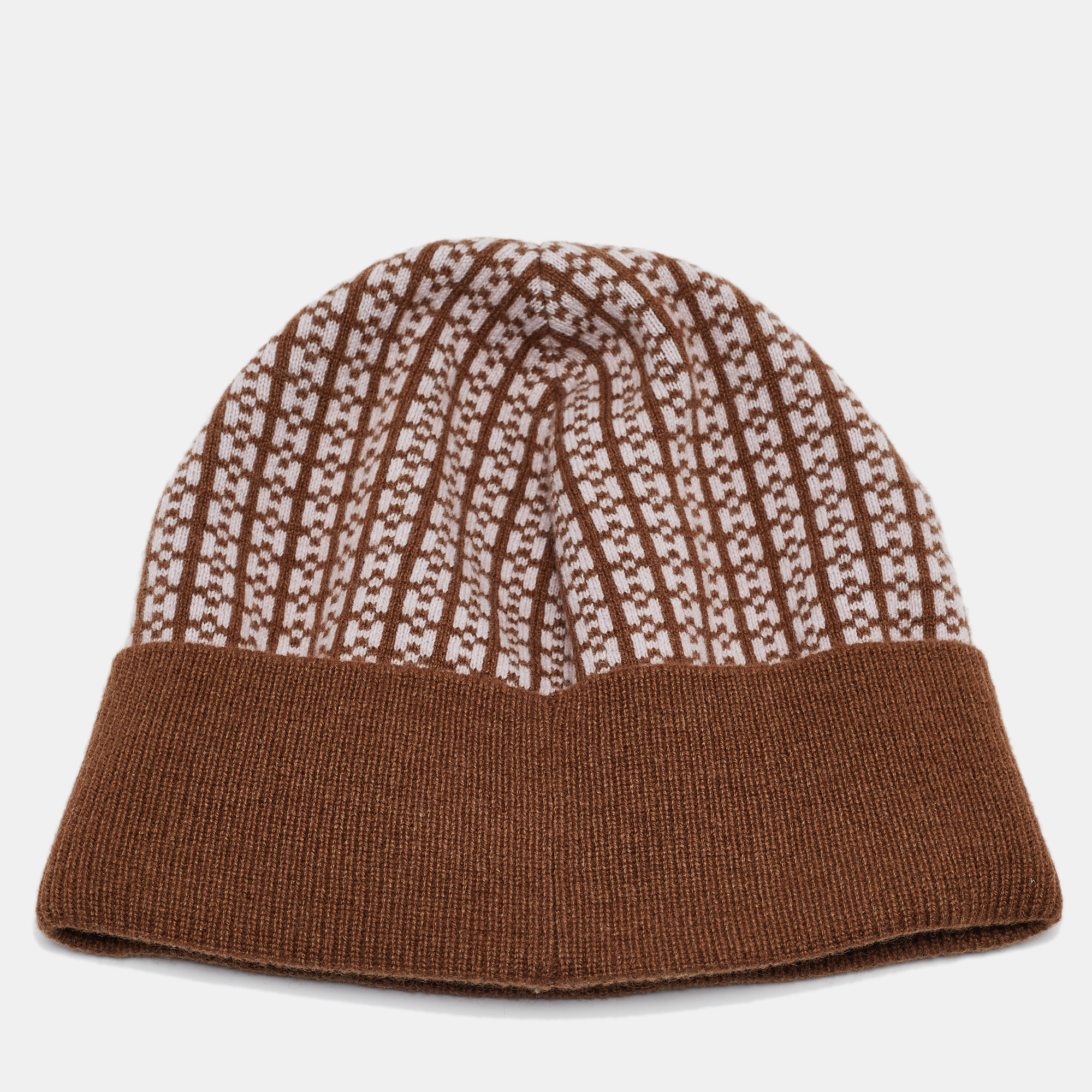 

Hermes Brown H Jacquard Cashmere Beanie