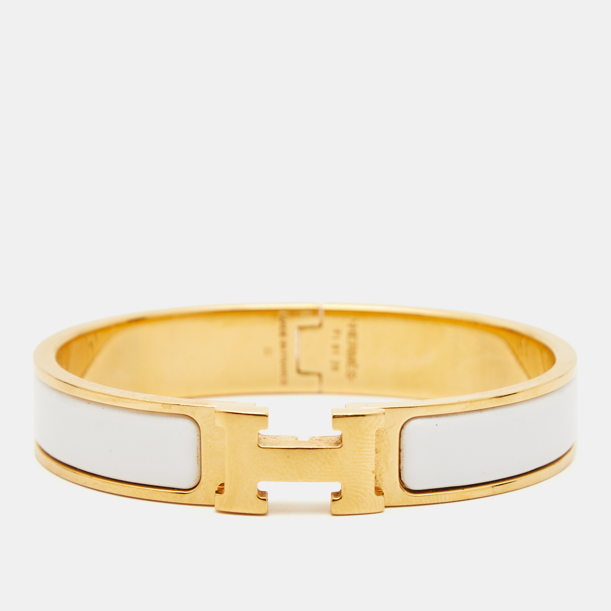 

Hermes Clic H White Enamel Gold Plated Bracelet