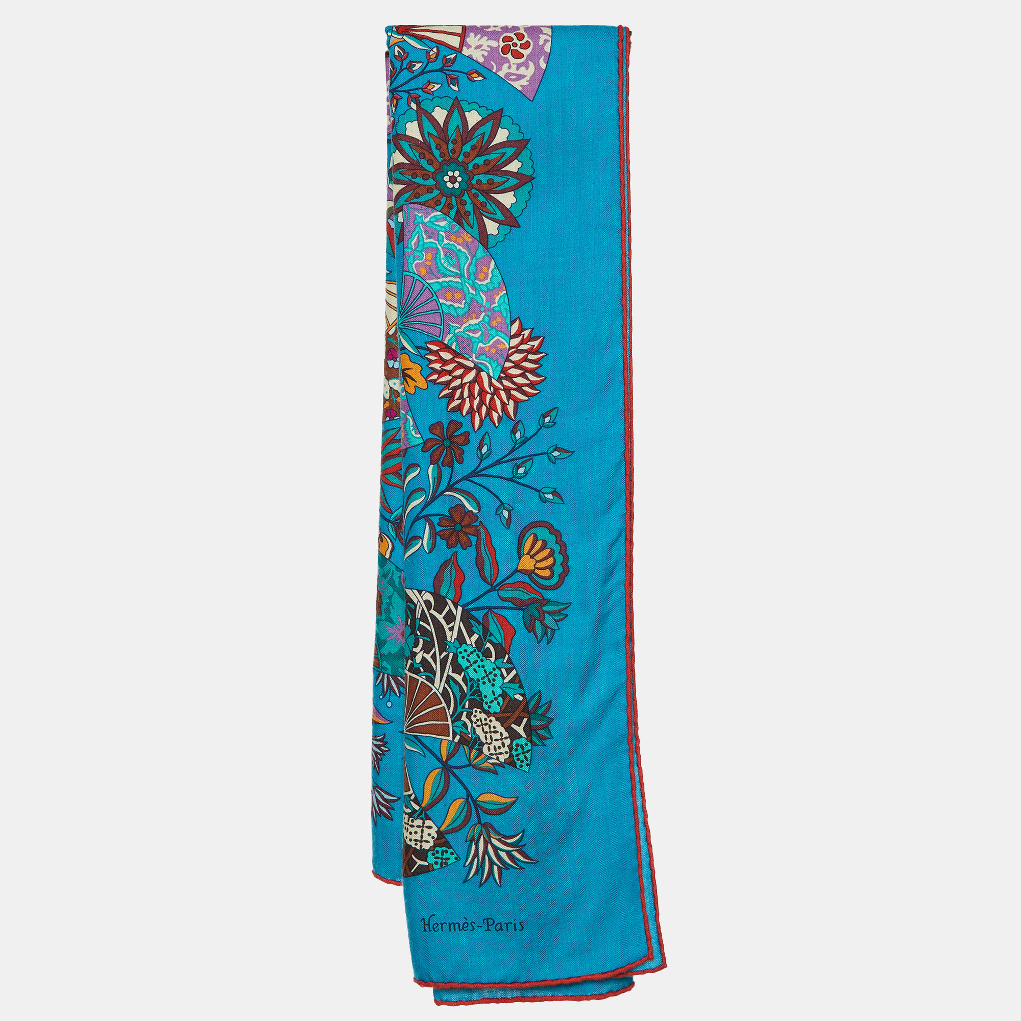 

Hermès Canard Blue Fleurs et Papillons de Tissus Cashmere & Silk Shawl