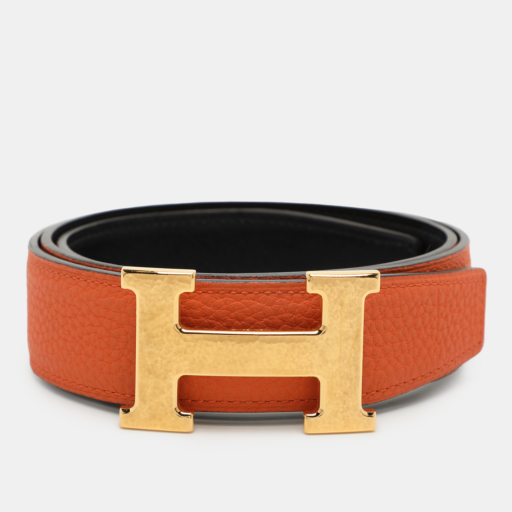 

Hermès Black Leather Reversible H Buckle Belt