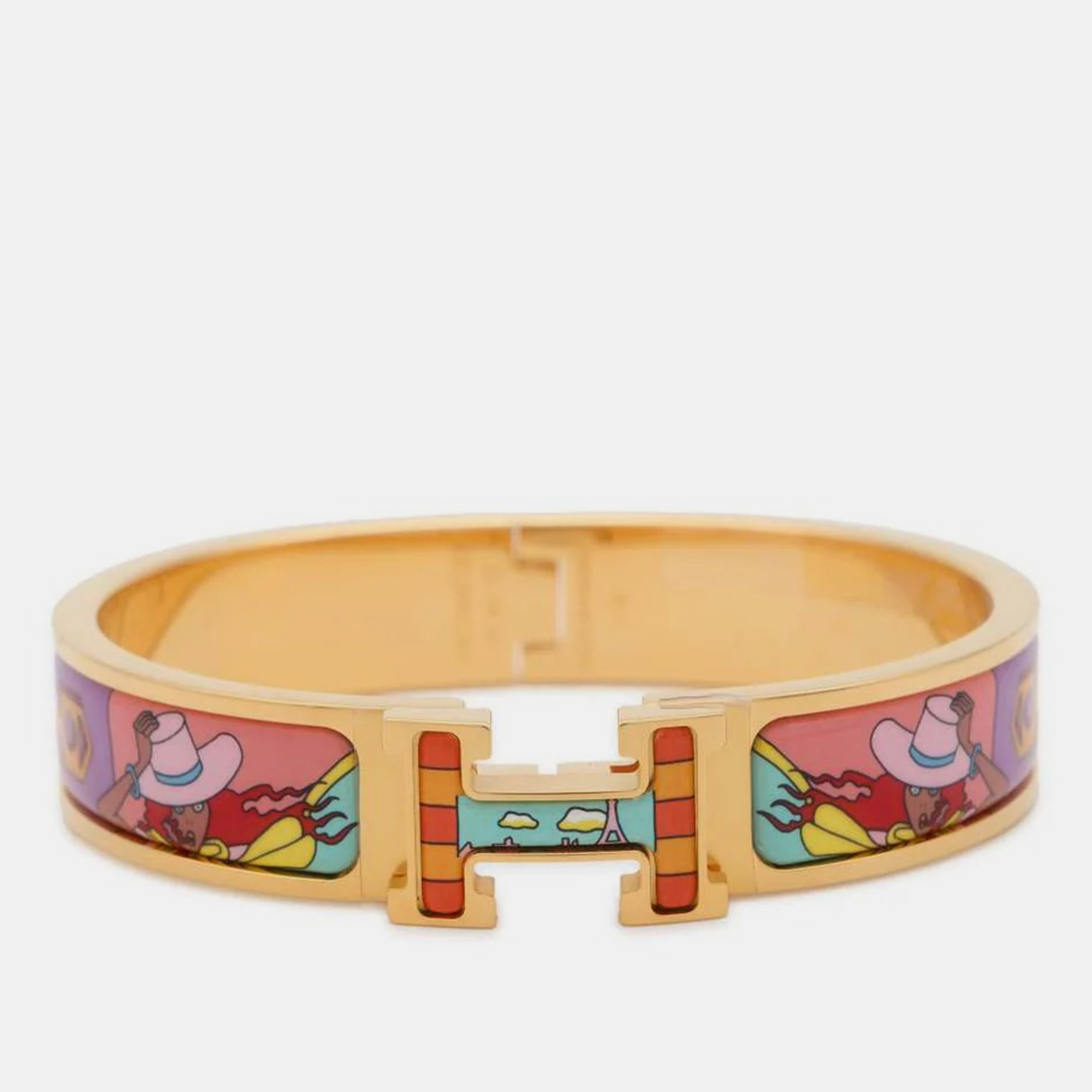 

Hermes Gold/Multicolor Gold Plated Enamel Clic Le Chat Carre Size PM