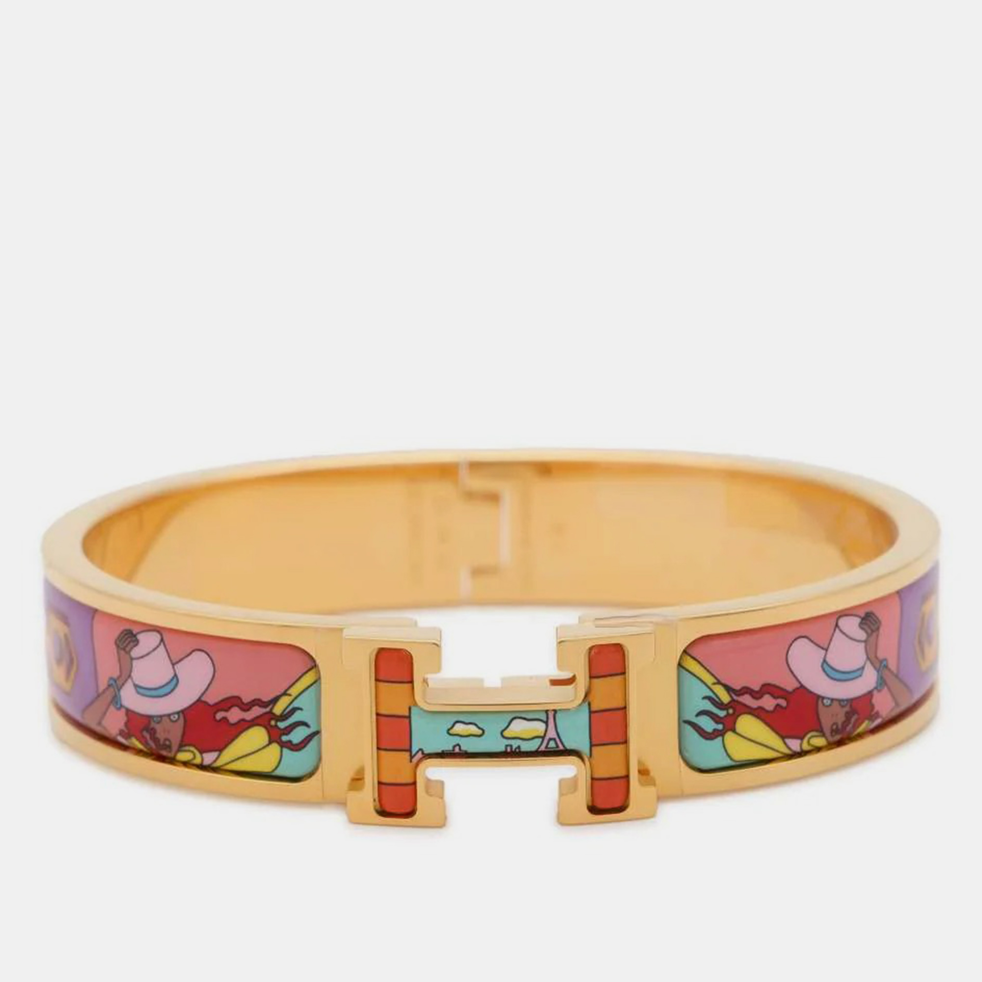 

Hermes Gold/Multicolor Gold Plated Enamel Clic Le Chat Carre Size PM