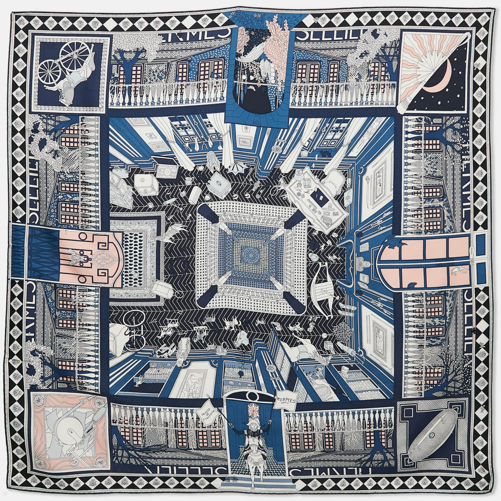 

Hermès Blue Printed Silk Objets de Curiosite Scarf