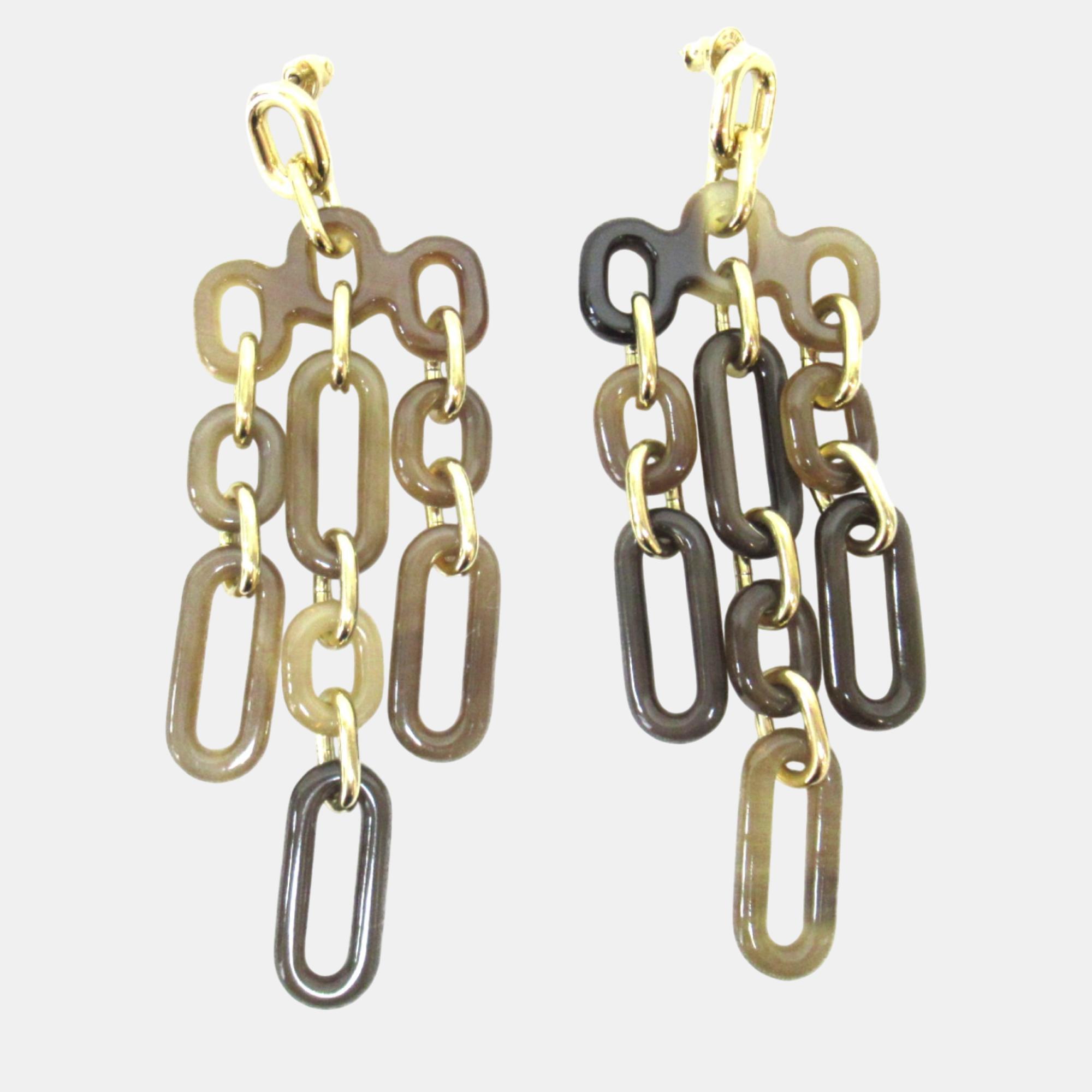 

Hermes Reguile Earrings Gold Plated Buffalo Horn