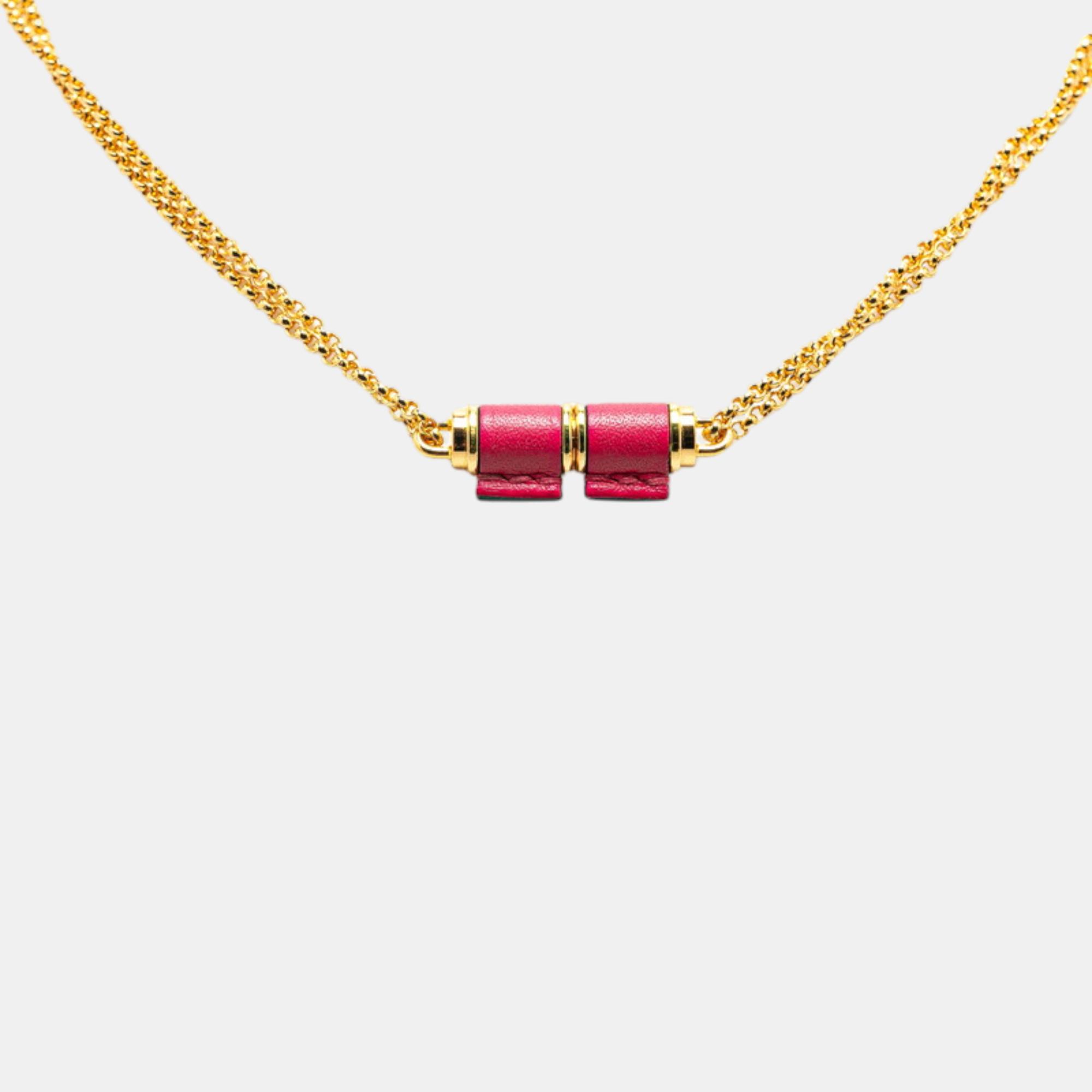 

Hermes Charnieres Necklace Gold Pink Leather