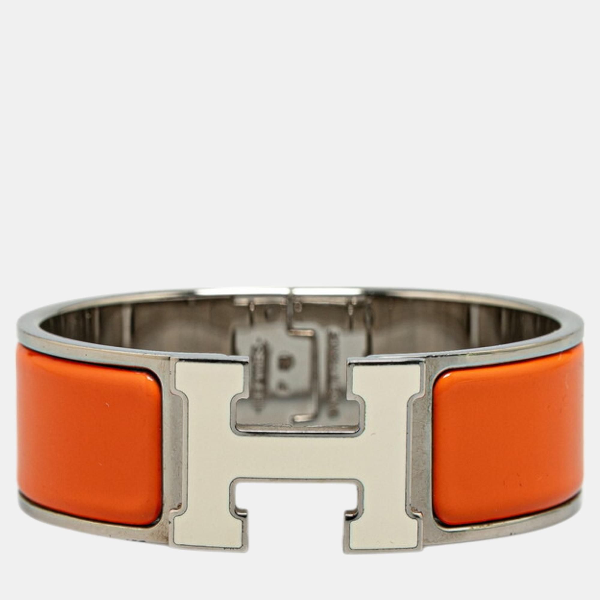 

Hermes Click Clack H GM Bangle Silver Orange