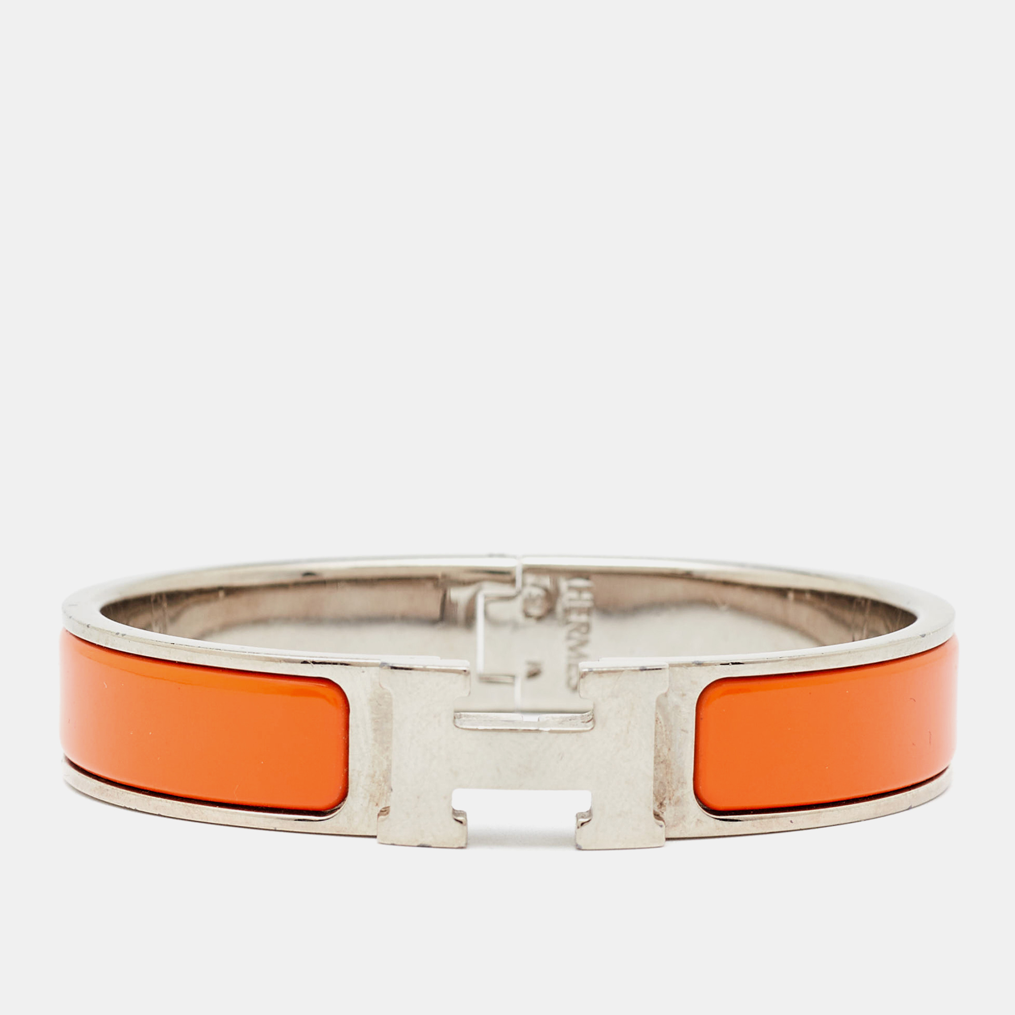 

Hermès Clic H Orange Enamel Palladium Plated Bracelet