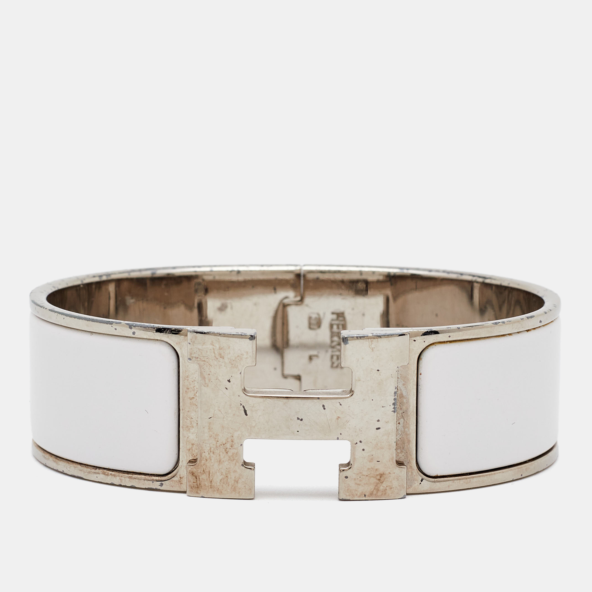 

Hermès Clic Clac H White Enamel Palladium Plated Bracelet