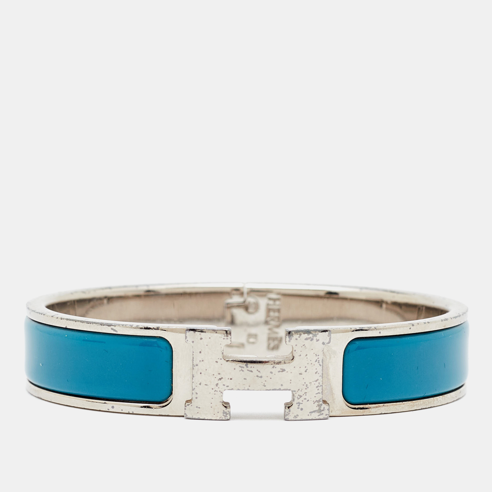 

Hermès Clic H Blue Enamel Palladium Plated Bracelet