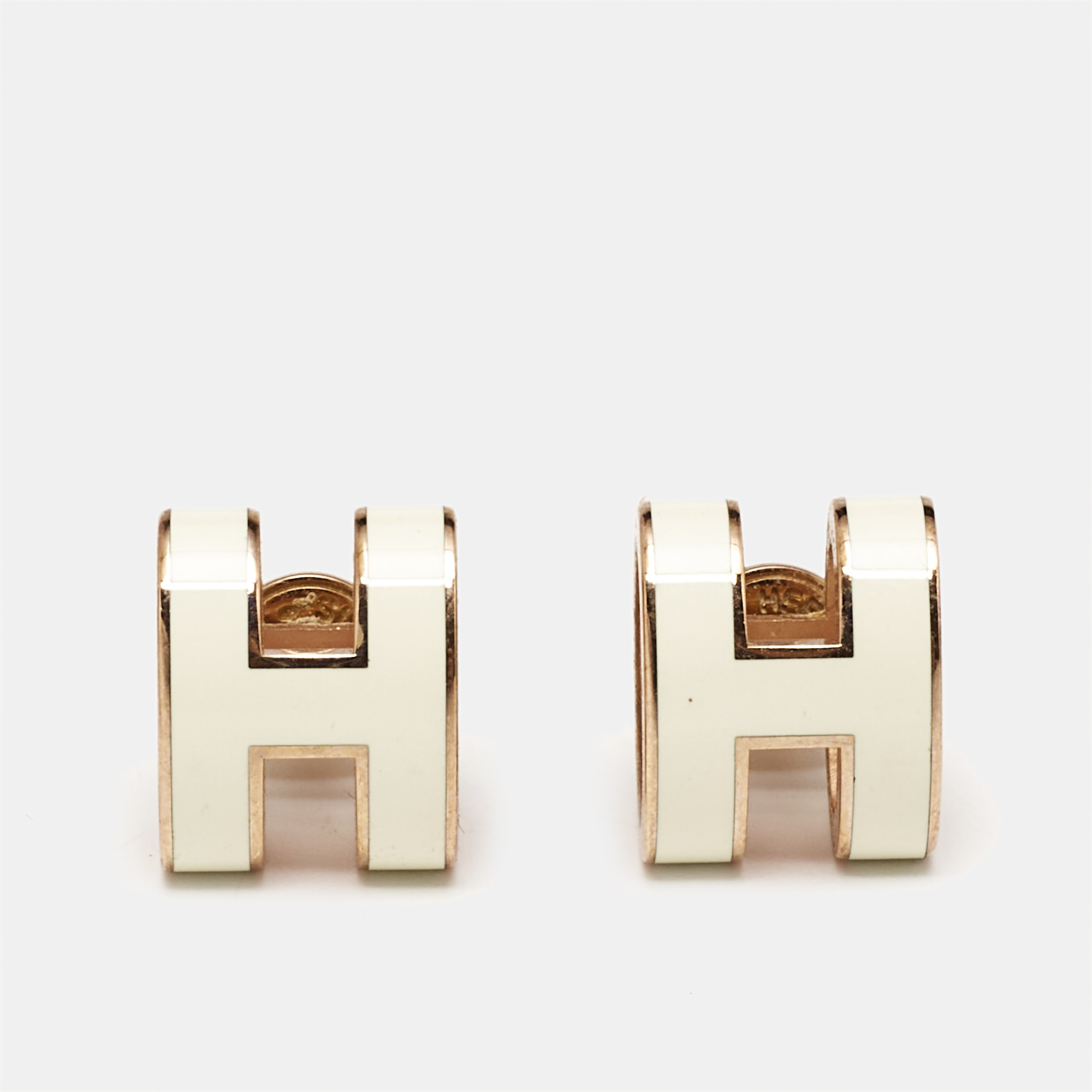 

Hermès Pop H White Enamel Gold Plated Stud Earrings