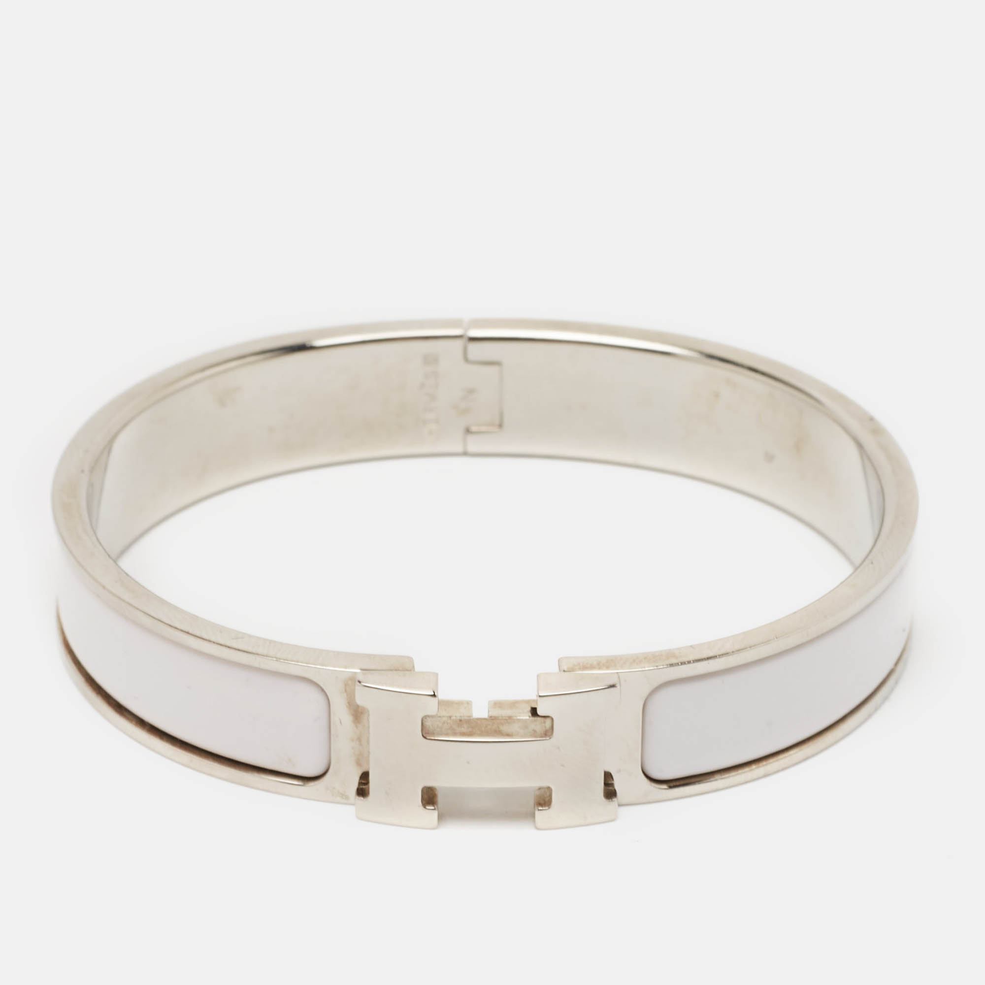 

Hermès Clic H White Enamel Palladium Plated Bracelet