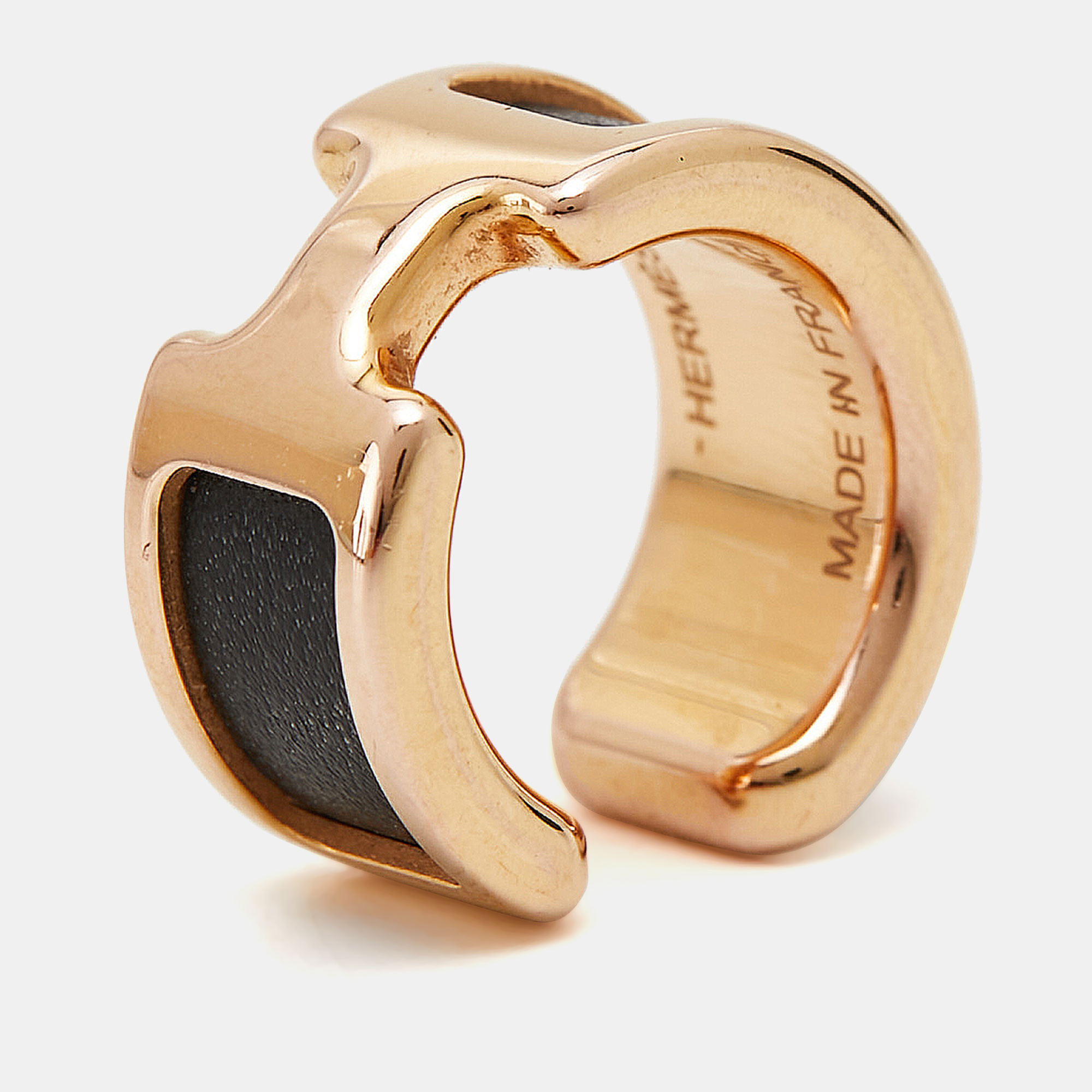 

Hermès Olympe Black Leather Gold Plated Small Ear Cuff Ring