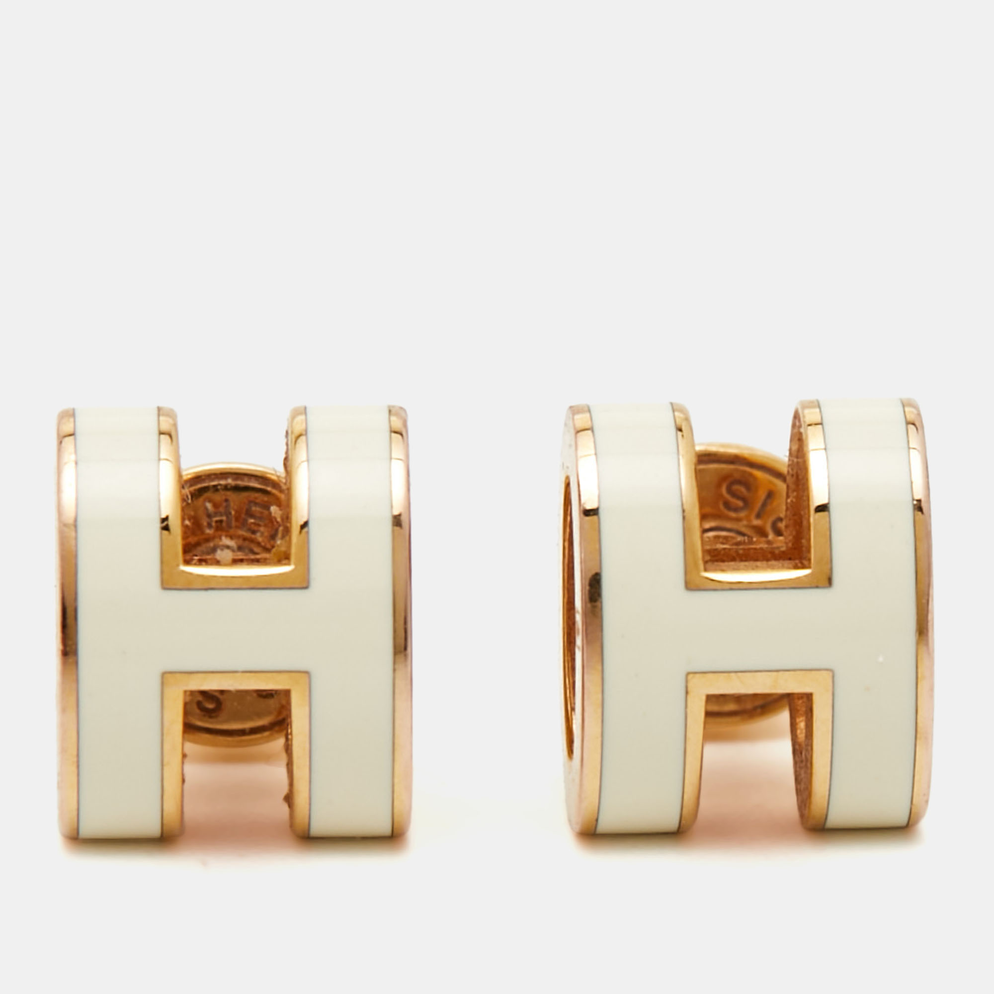 

Hermès Mini Pop H White Enamel Gold Plated Earrings