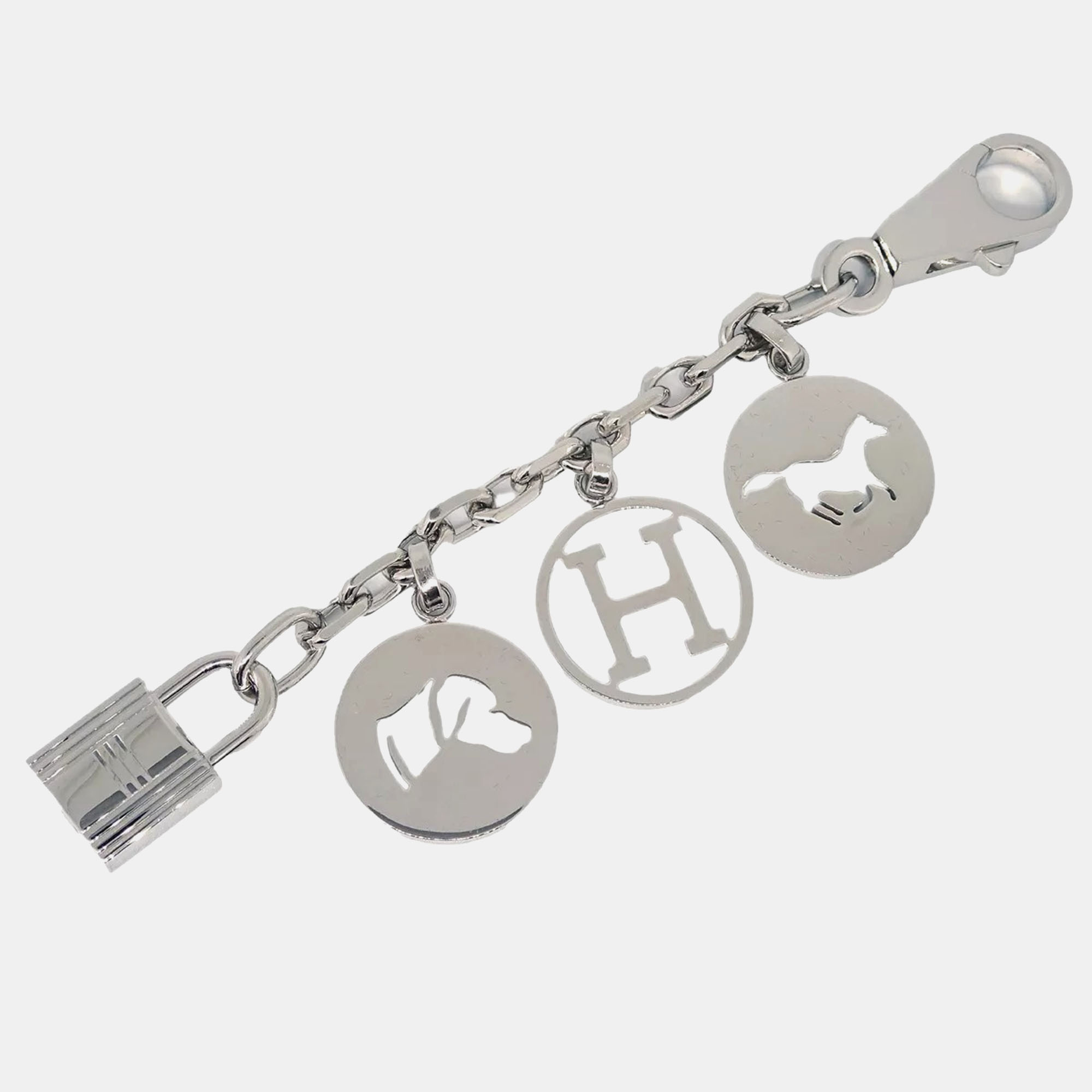 

Hermes Silver Amulet Bull Lock Key Holder Bag Charm Small Good