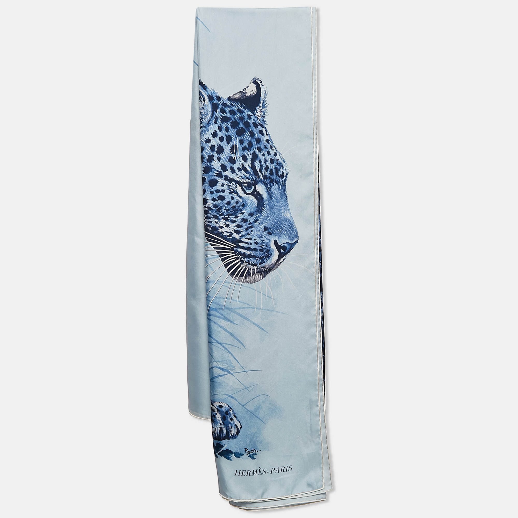 

Hermès Blue Panthera Pardus Silk Shawl