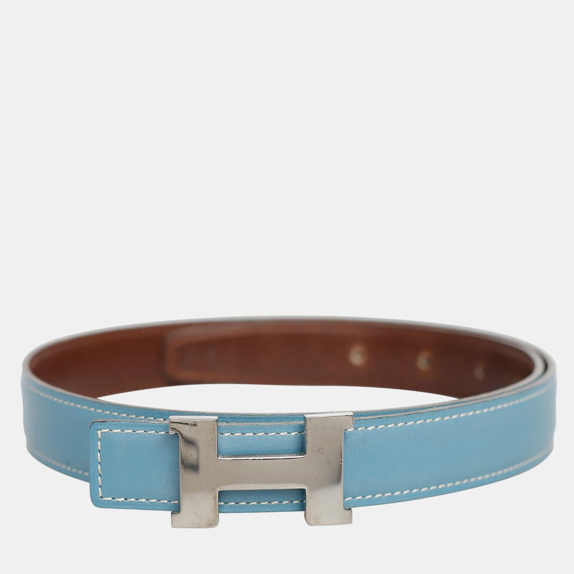 

Hermes Vintage Reversible H Leather Belt, Blue