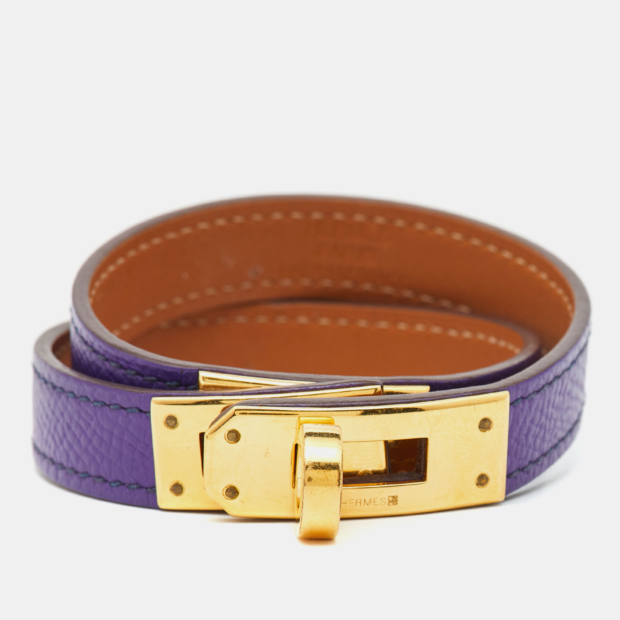 

Hermès Kelly Purple Leather Gold Tone Bracelet