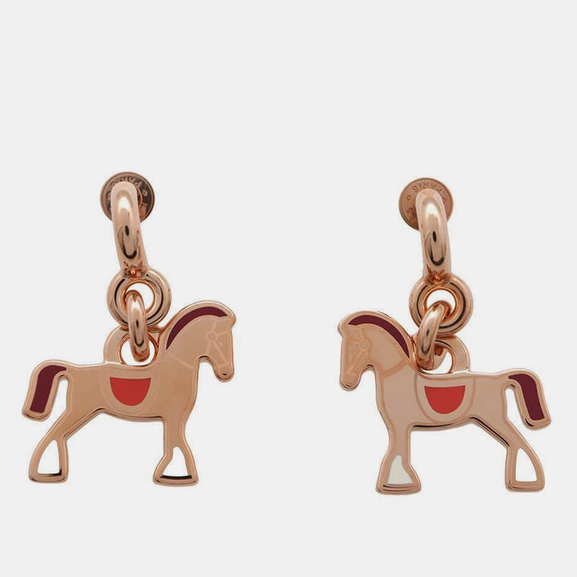 

Hermes Pink Gold Lacquer Metal Cheval Grand Palade Earrings