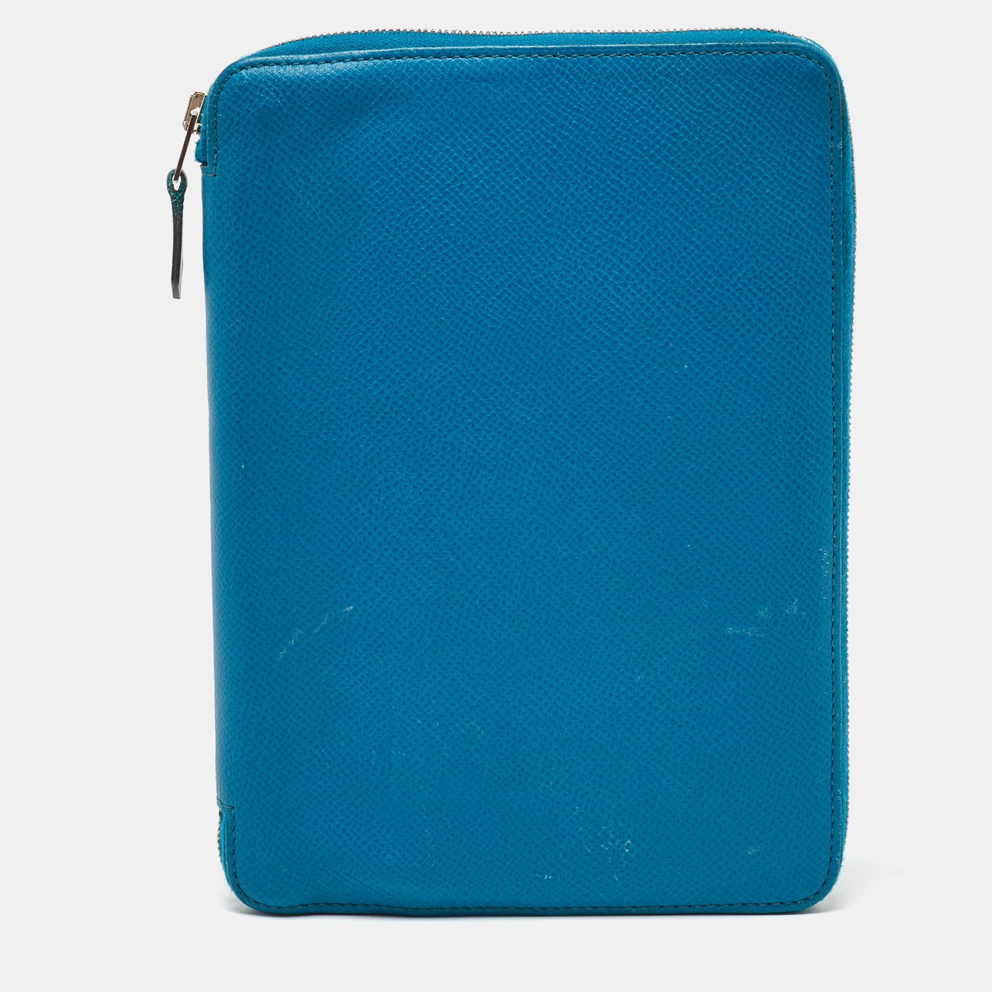 

Hermès Blue Izmir Epsom Leather Globe Trotter Zip Agenda Planner