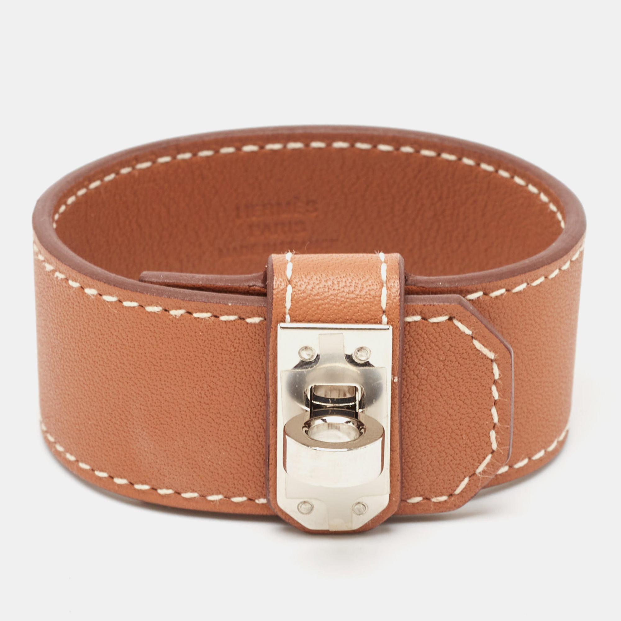 

Hermès Kelly Twist Leather Palladium Plated Bracelet, Brown