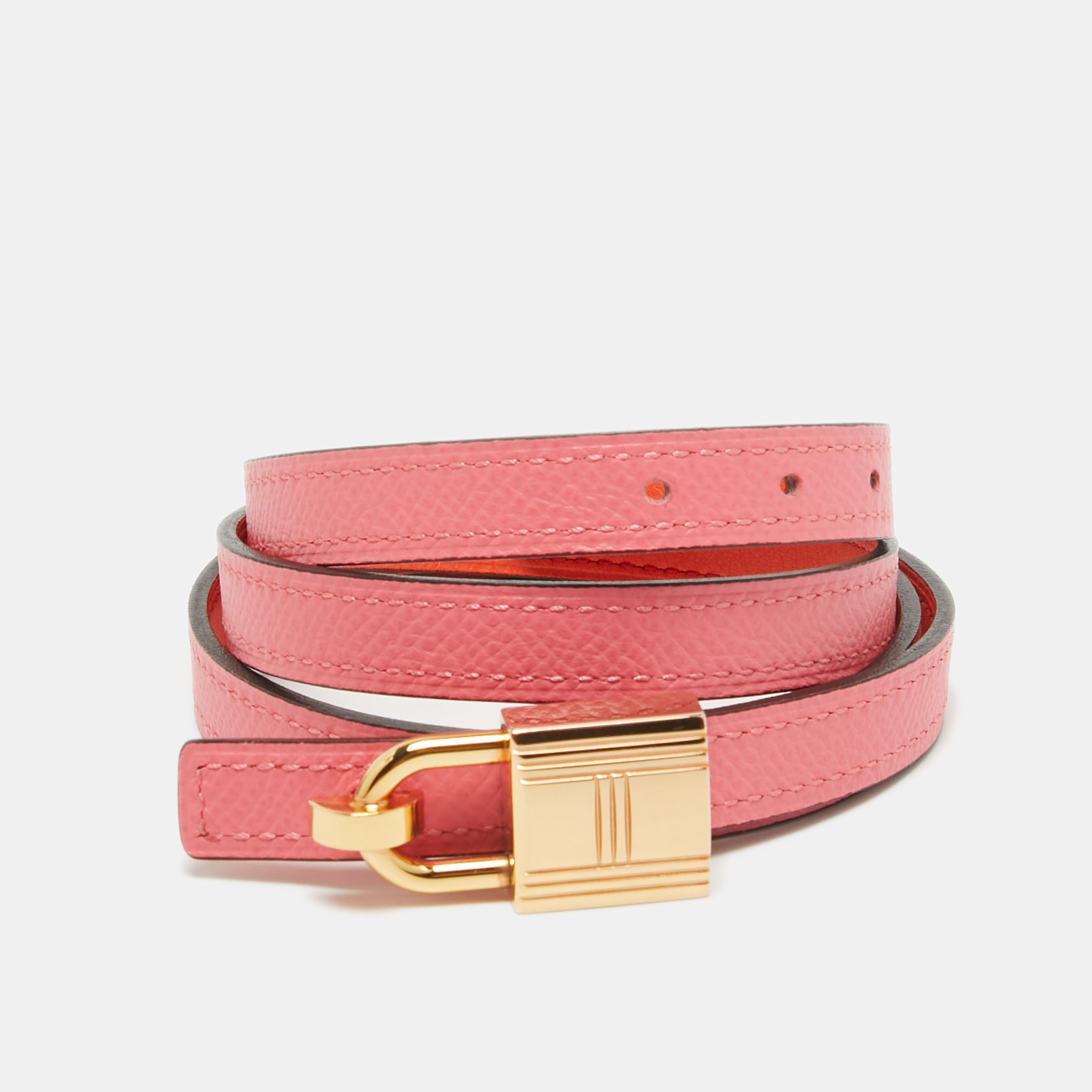 

Hermes Rose Azalee/Capucine Epsom and Swift Leather Cadena Padlock Belt, Pink