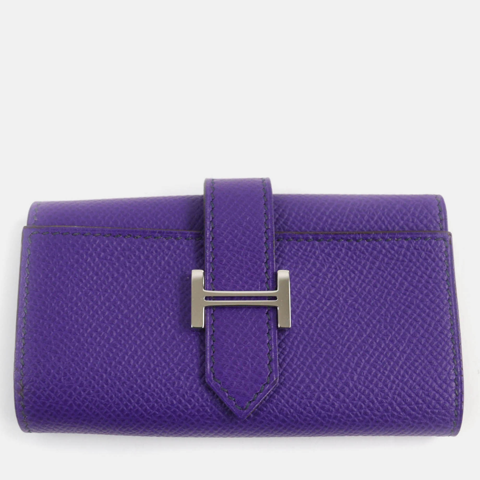 

Hermes Purple Leather Epsom Silver H Logo Key Holder