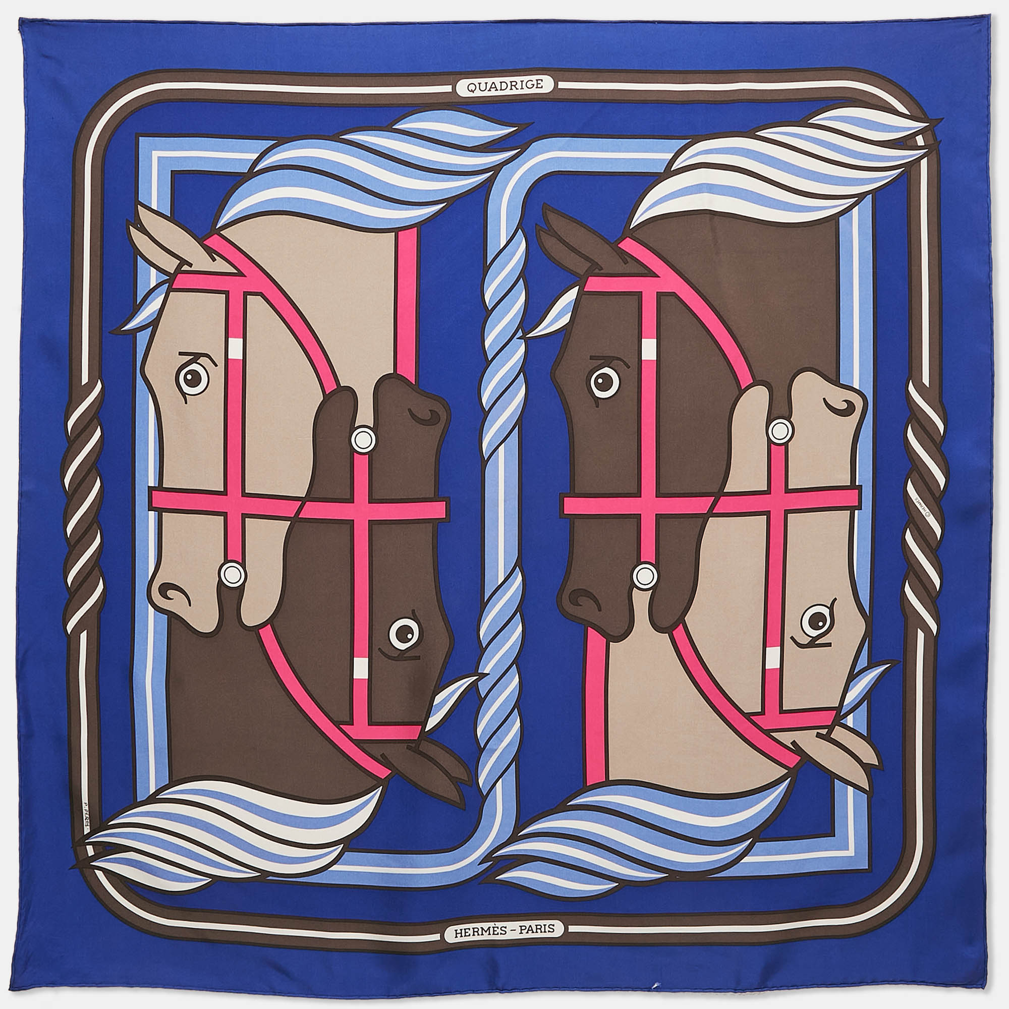 

Hermes Blue Silk Quadrige ll Scarf