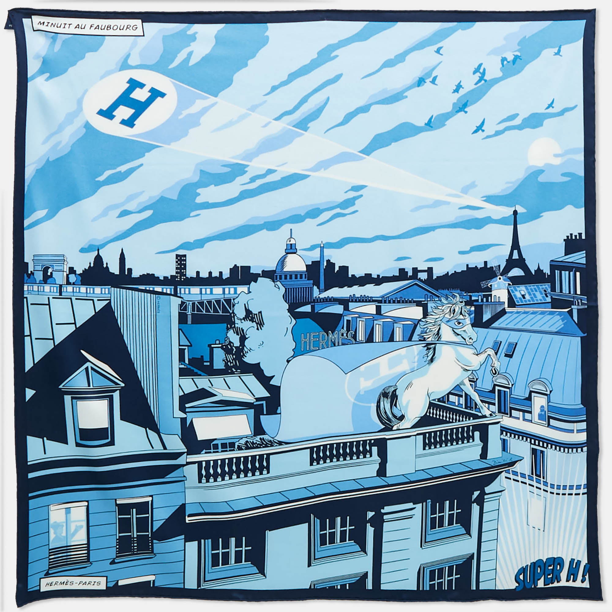 

Hermes Blue Minuit Au Faubourg 70 Silk Scarf