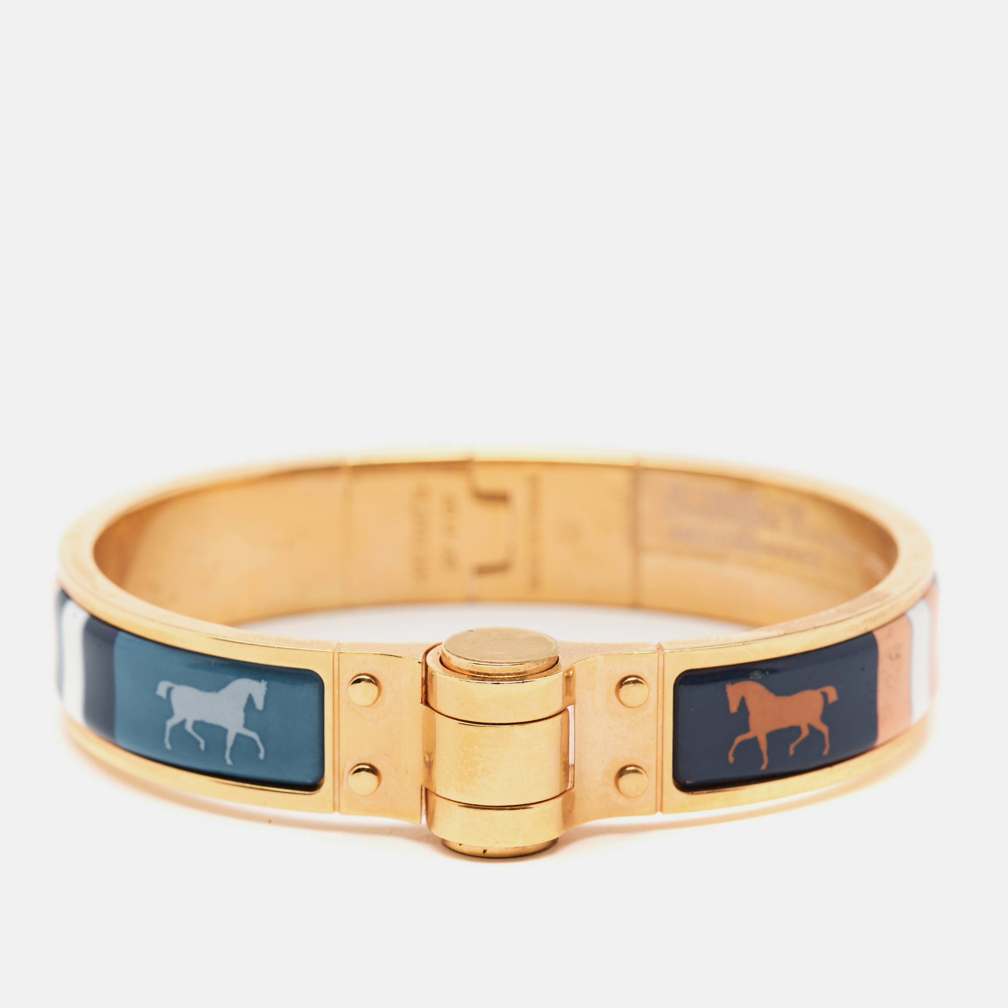 

Hermes Charniere Couvertures Nouvelles Enamel Gold Plated Hinged Bracelet