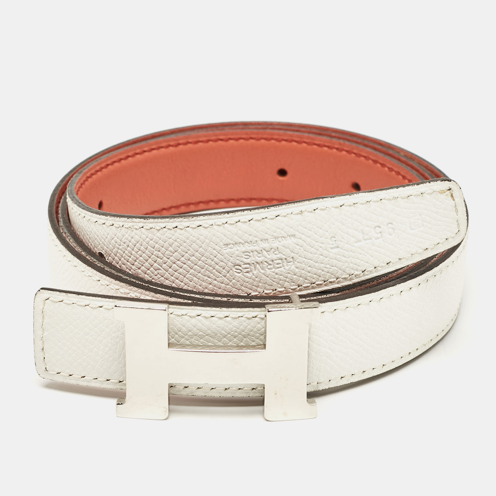 

Hermes Blanc/Rose Tea Epsom and Swift Leather Constance Reversible Belt, White