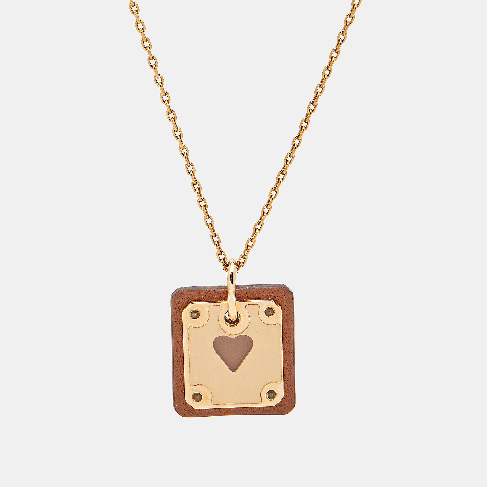 

Hermès As de Coeur Leather Rose Gold Plated Small Model Necklace